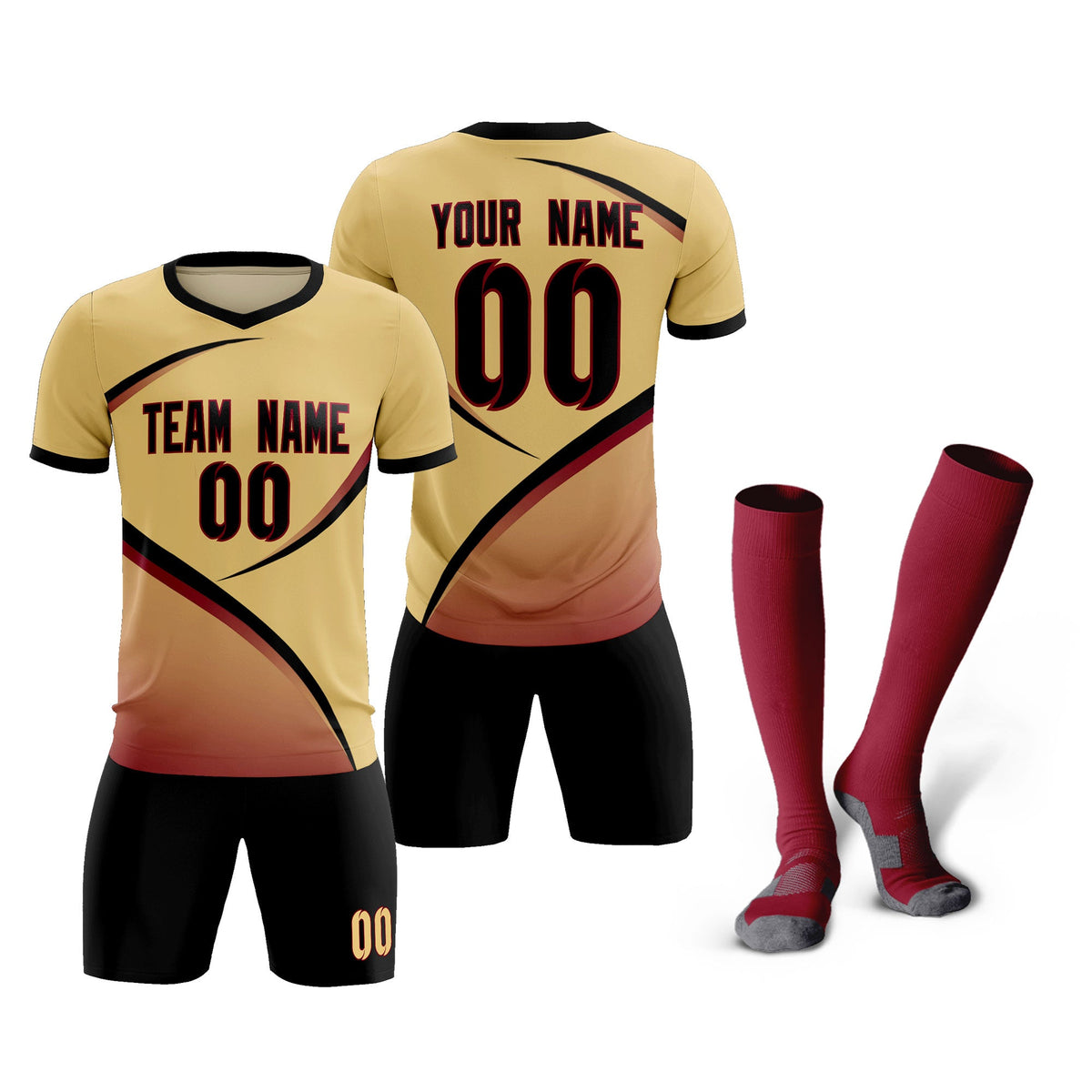 Custom Khaki Black Color Block Training Uniform For Men Football Kits Jersey