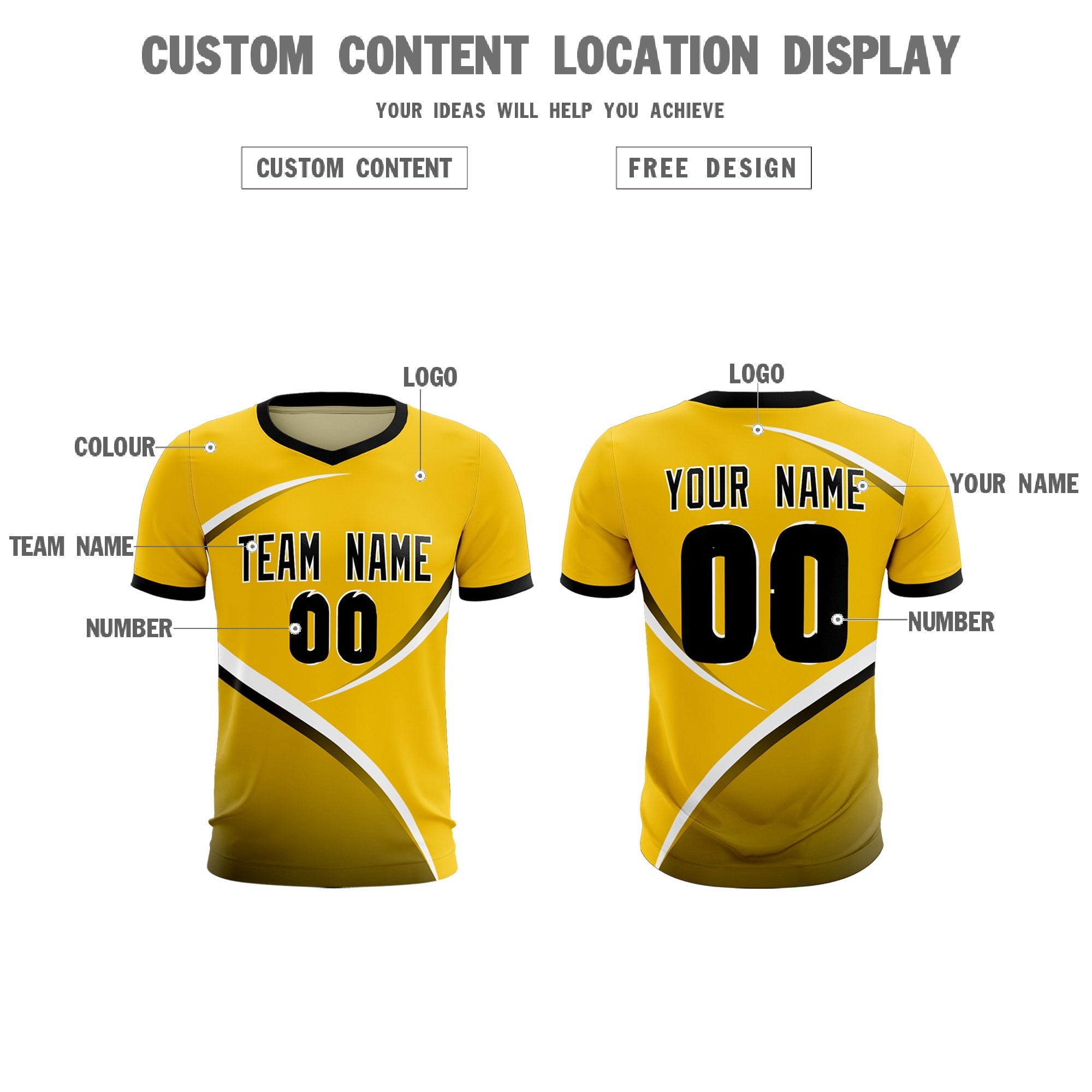 Custom Gold Black Color Block Training Uniform For Men Soccer Sets Jersey