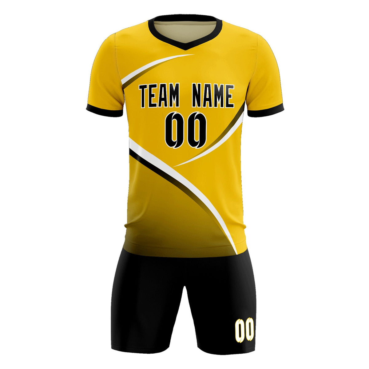 Custom Gold Black Color Block Training Uniform For Men Soccer Sets Jersey