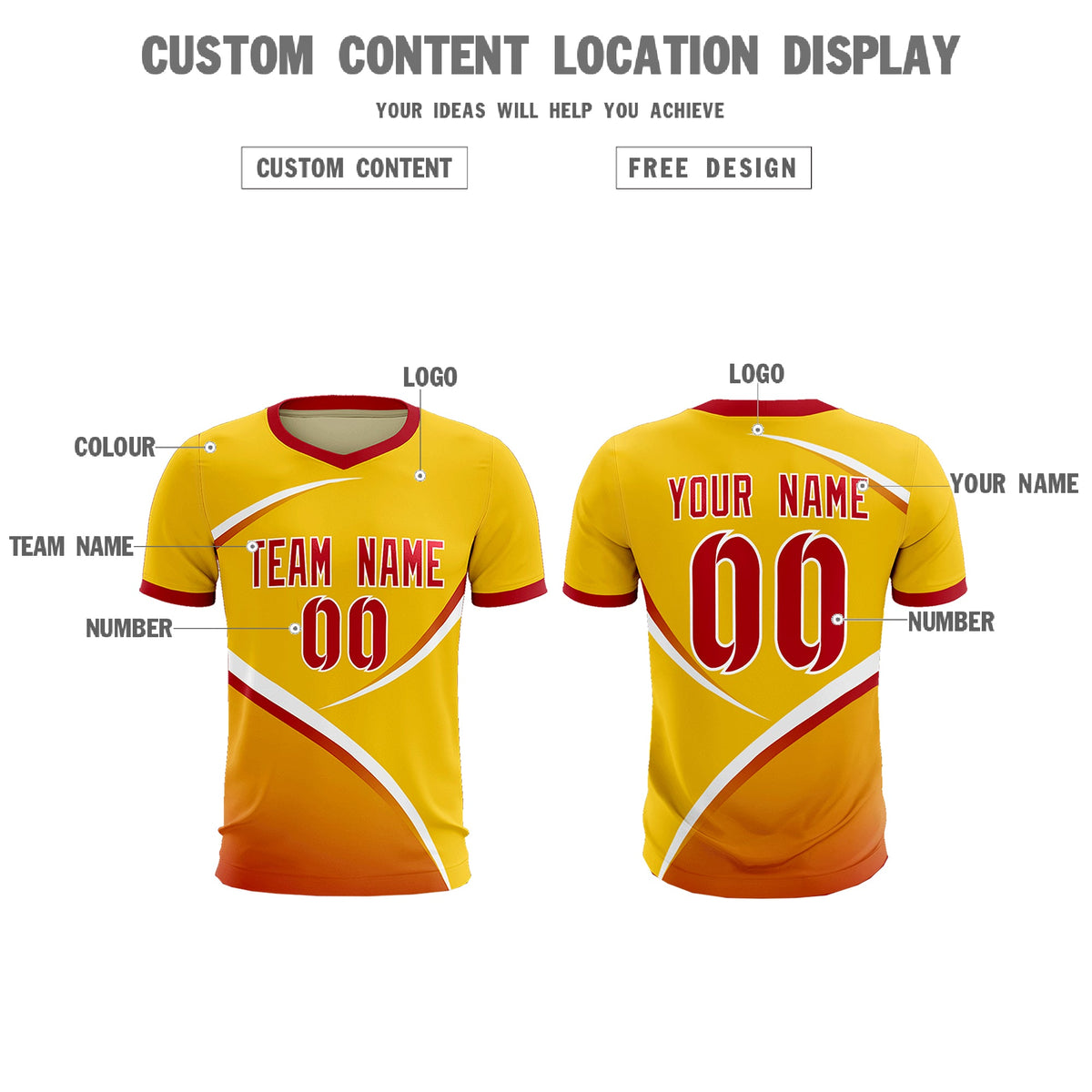 Custom Gold Red Color Block Training Uniform For Men Soccer Sets Jersey