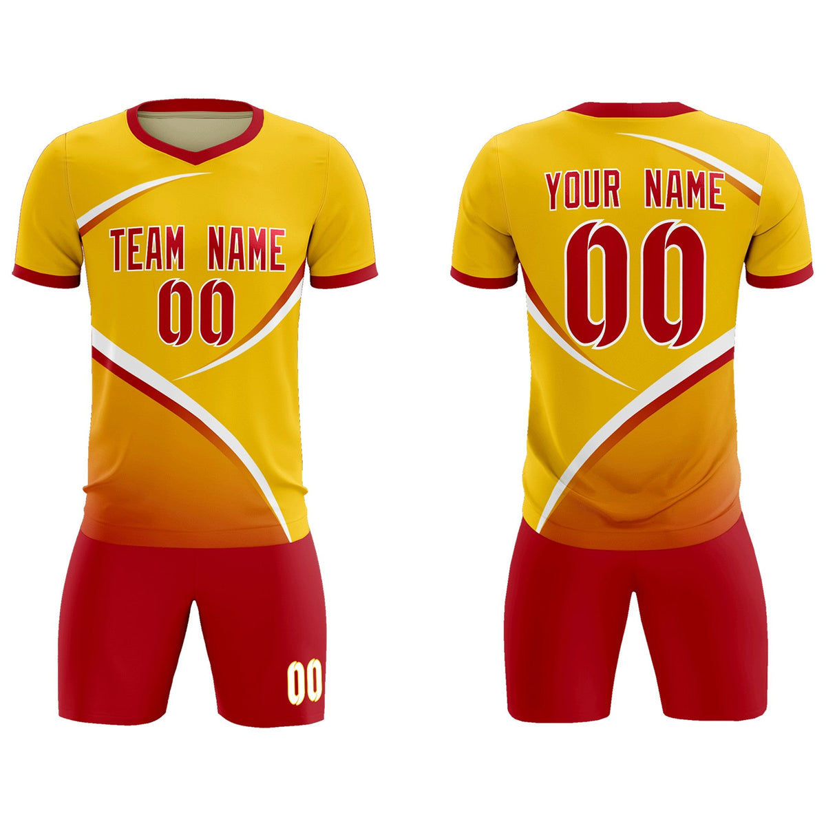 Custom Gold Red Color Block Training Uniform For Men Soccer Sets Jersey