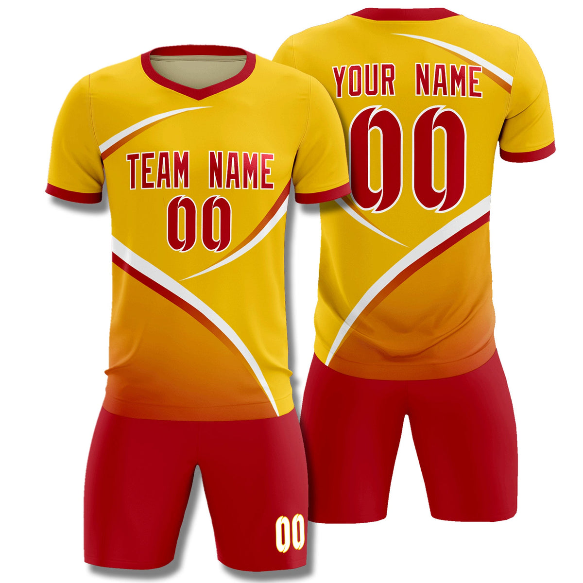 Custom Gold Red Color Block Training Uniform For Men Soccer Sets Jersey