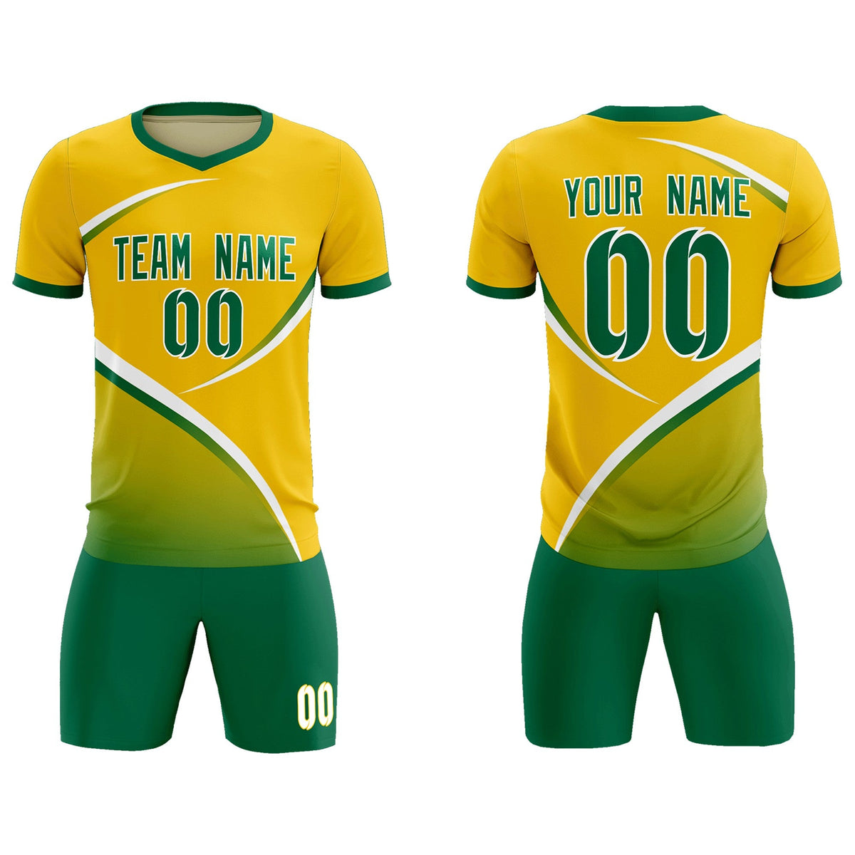 Custom Gold Kelly Green Color Block Training Uniform For Men Soccer Sets Jersey