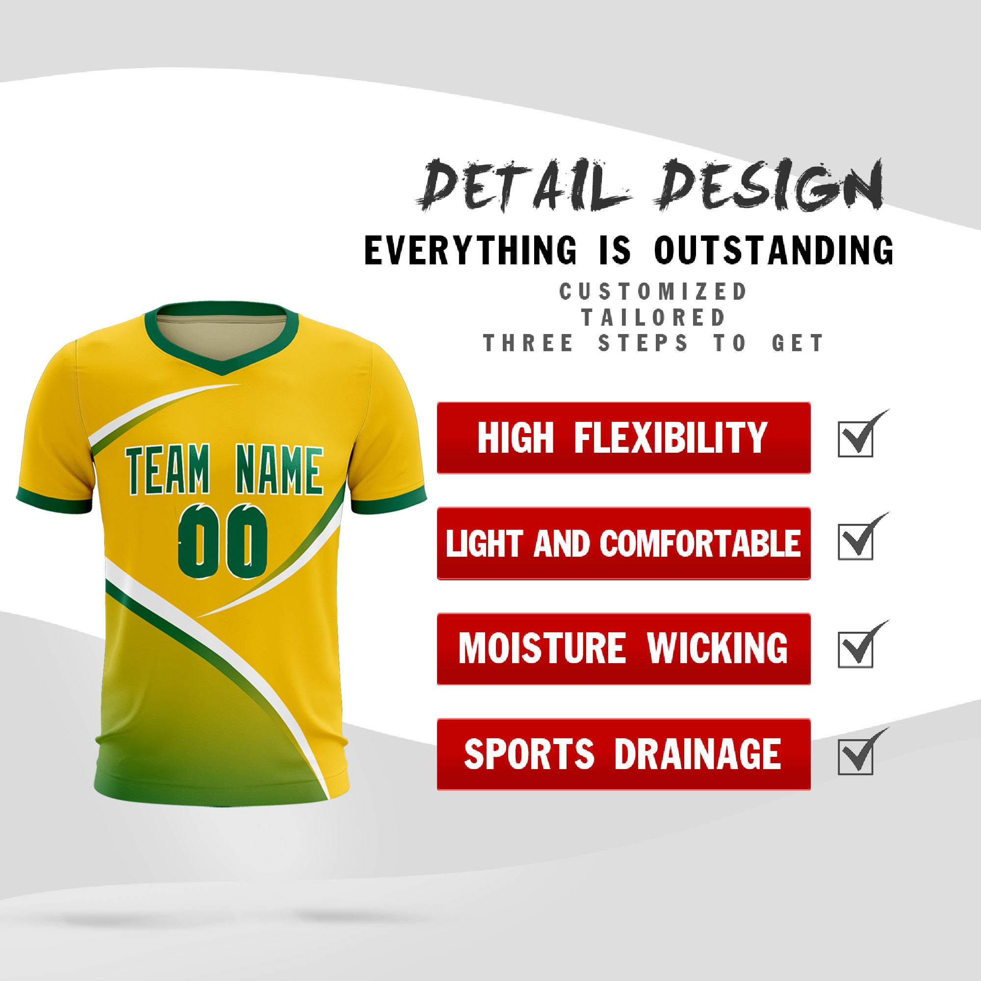 Custom Gold Kelly Green Color Block Training Uniform For Men Soccer Sets Jersey