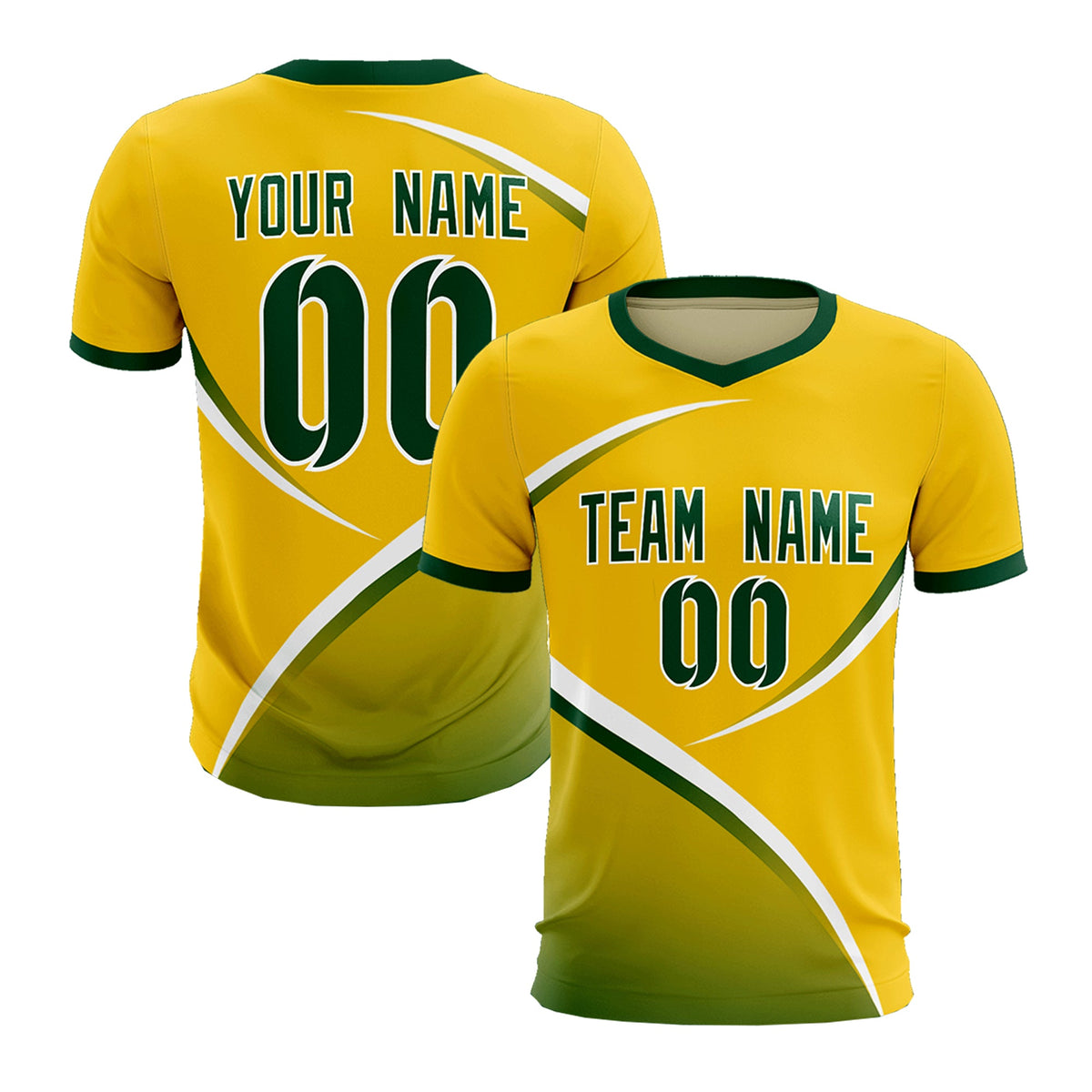 Custom Gold Green Color Block Training Uniform For Men Soccer Sets Jersey