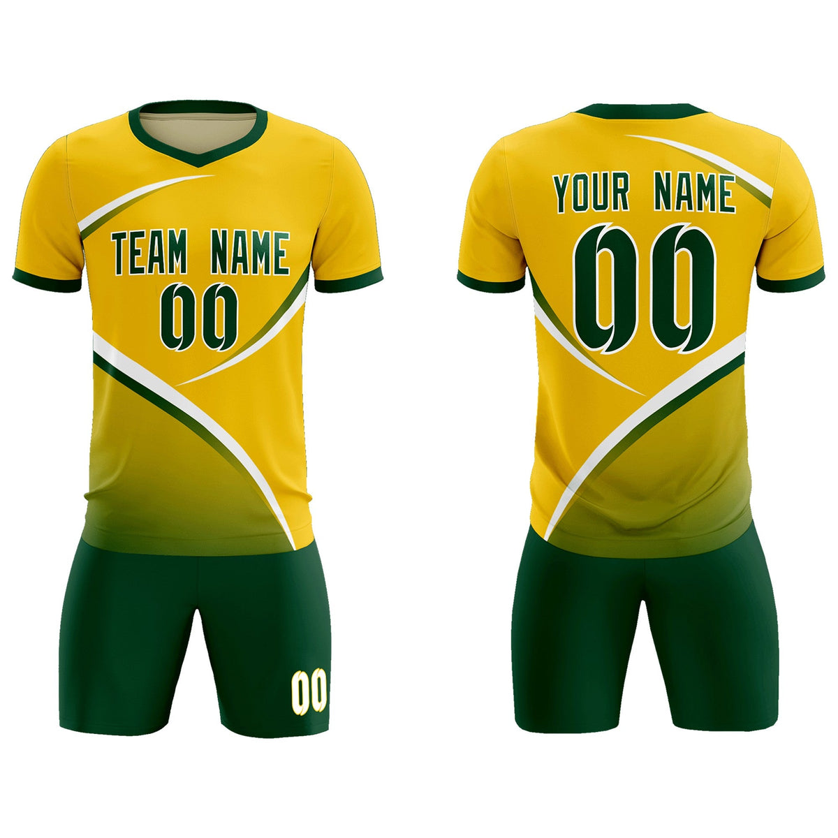 Custom Gold Green Color Block Training Uniform For Men Soccer Sets Jersey