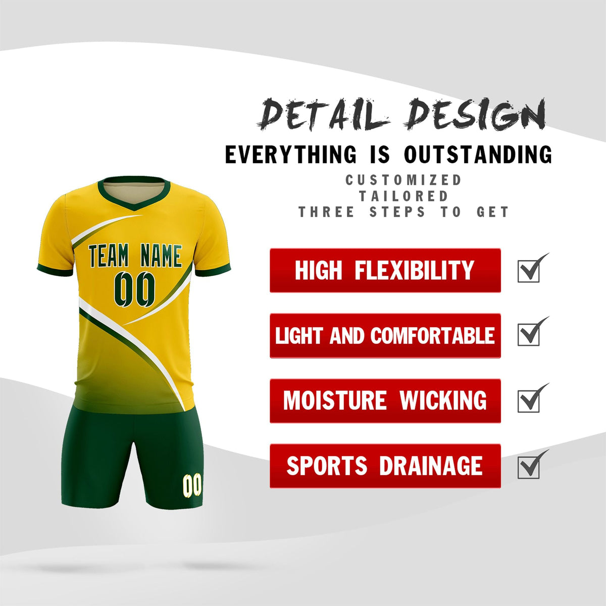 Custom Gold Green Color Block Training Uniform For Men Soccer Sets Jersey