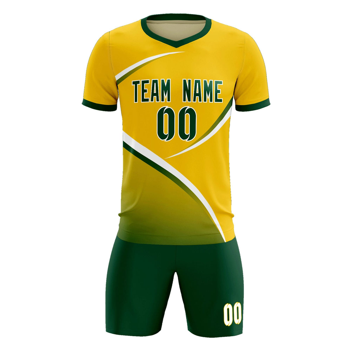 Custom Gold Green Color Block Training Uniform For Men Soccer Sets Jersey