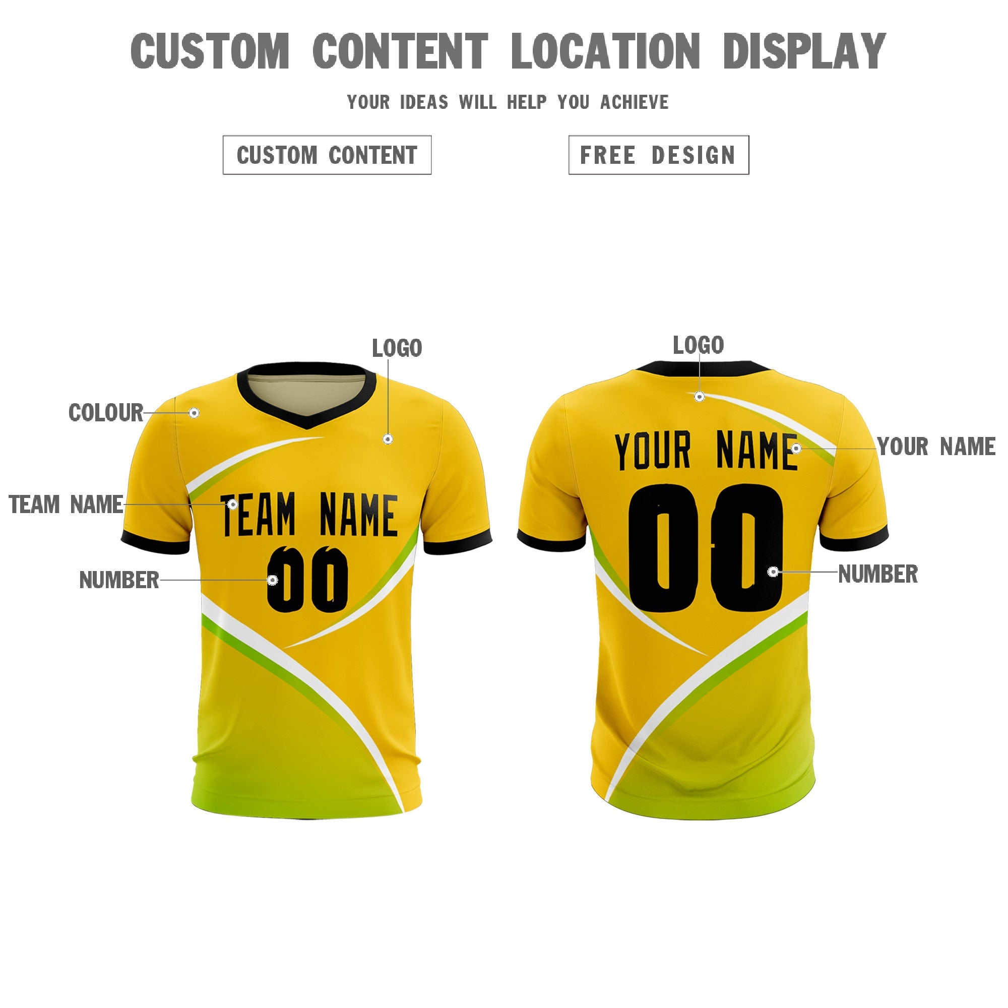 Custom Gold Black Color Block Training Uniform For Men Soccer Sets Jersey