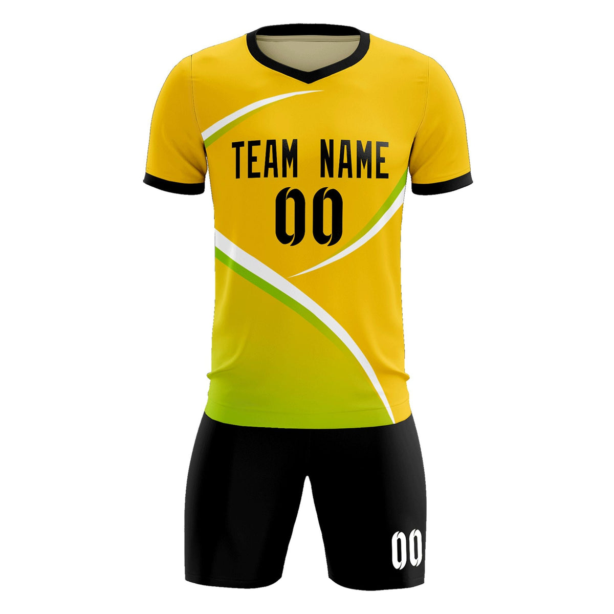 Custom Gold Black Color Block Training Uniform For Men Soccer Sets Jersey