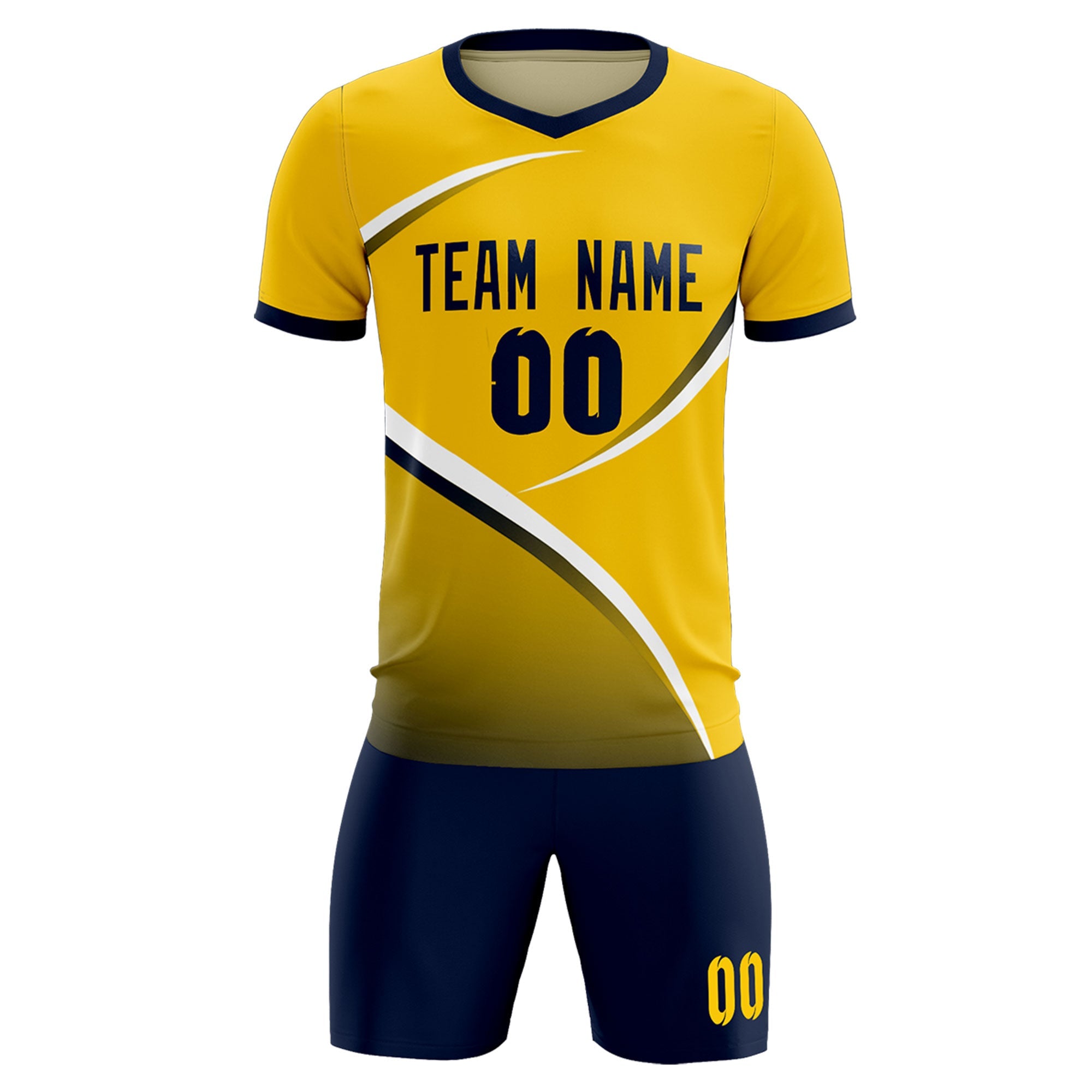 Custom Gold Navy Color Block Training Uniform For Men Soccer Sets Jersey