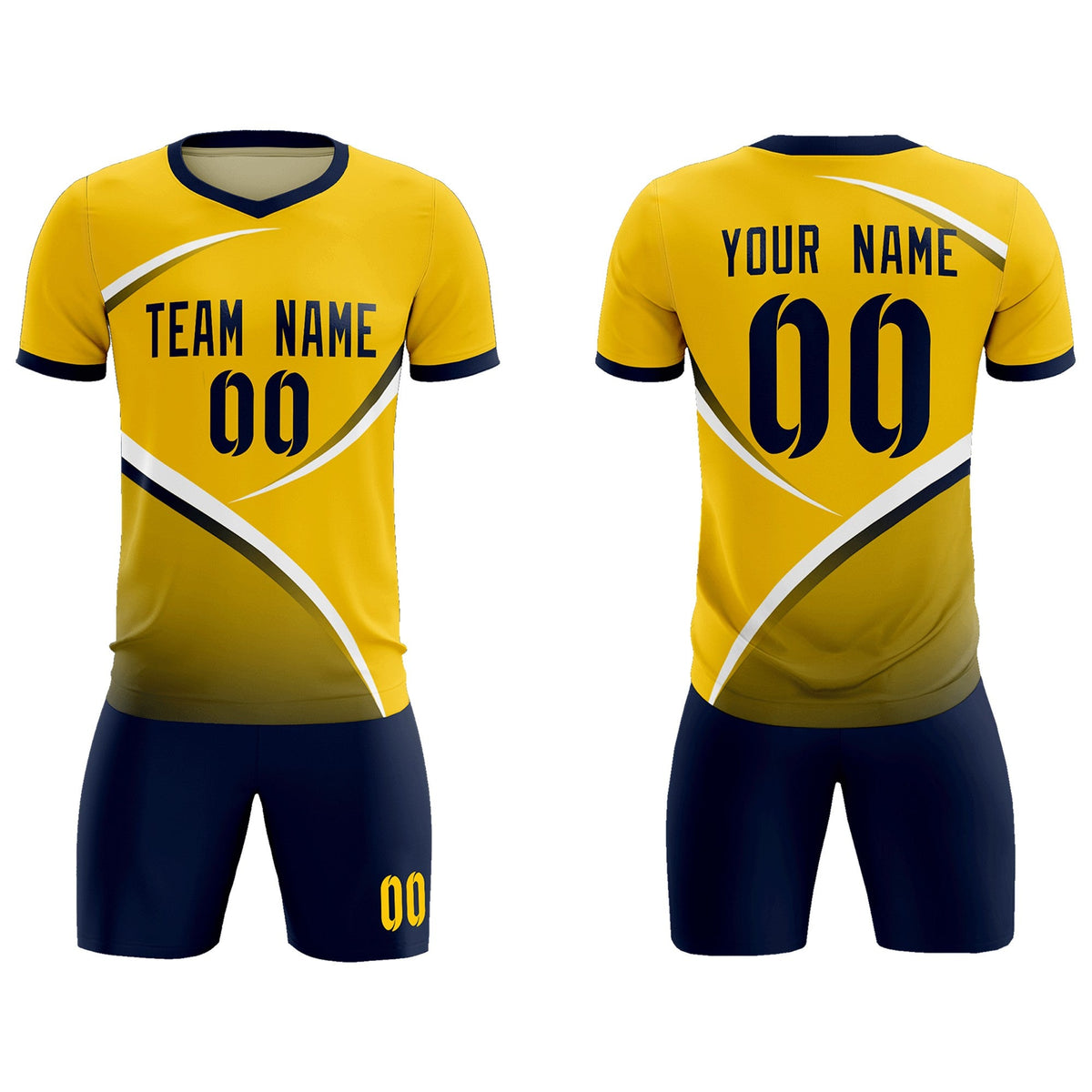 Custom Gold Navy Color Block Training Uniform For Men Soccer Sets Jersey