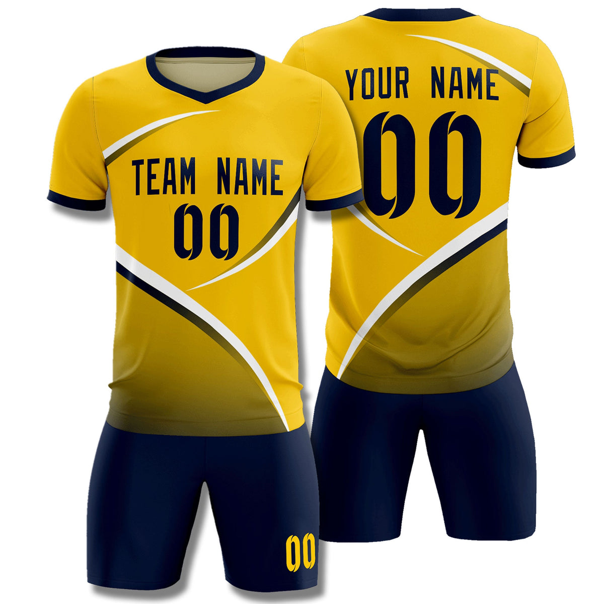 Custom Gold Navy Color Block Training Uniform For Men Soccer Sets Jersey