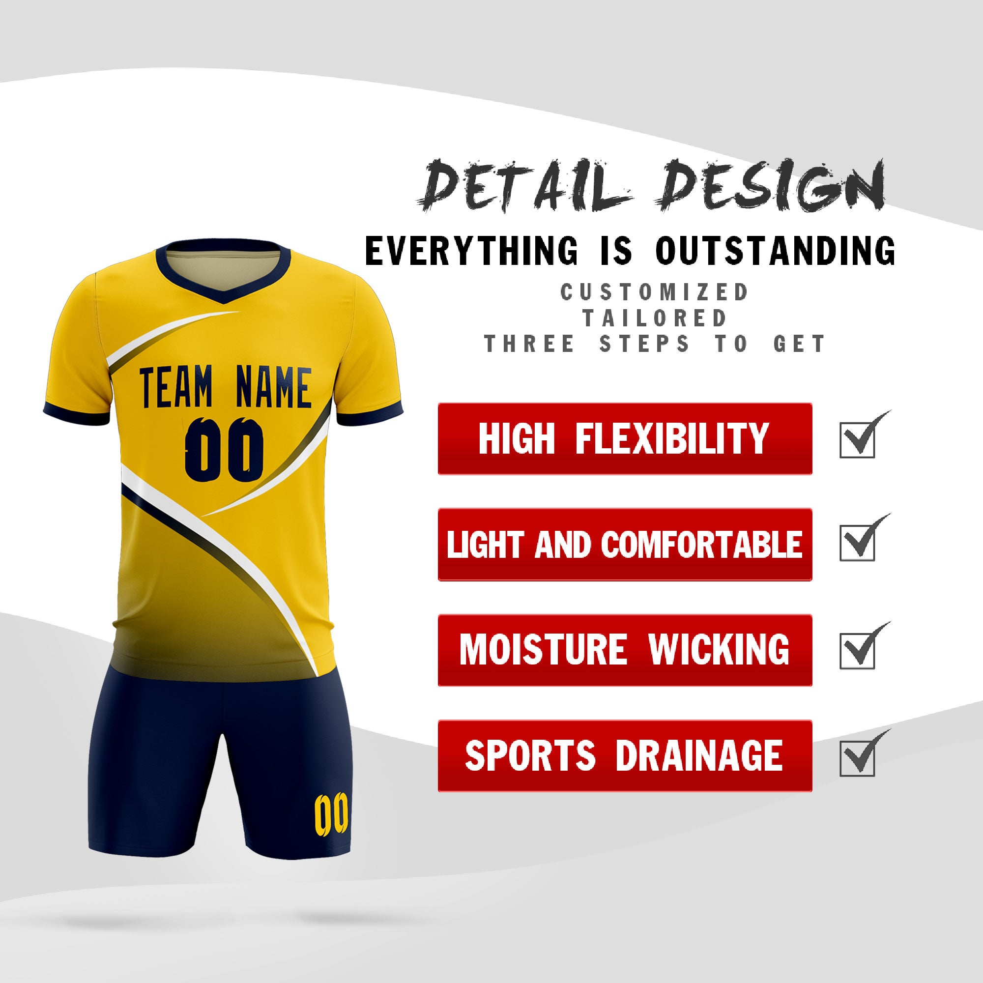 Custom Gold Navy Color Block Training Uniform For Men Soccer Sets Jersey