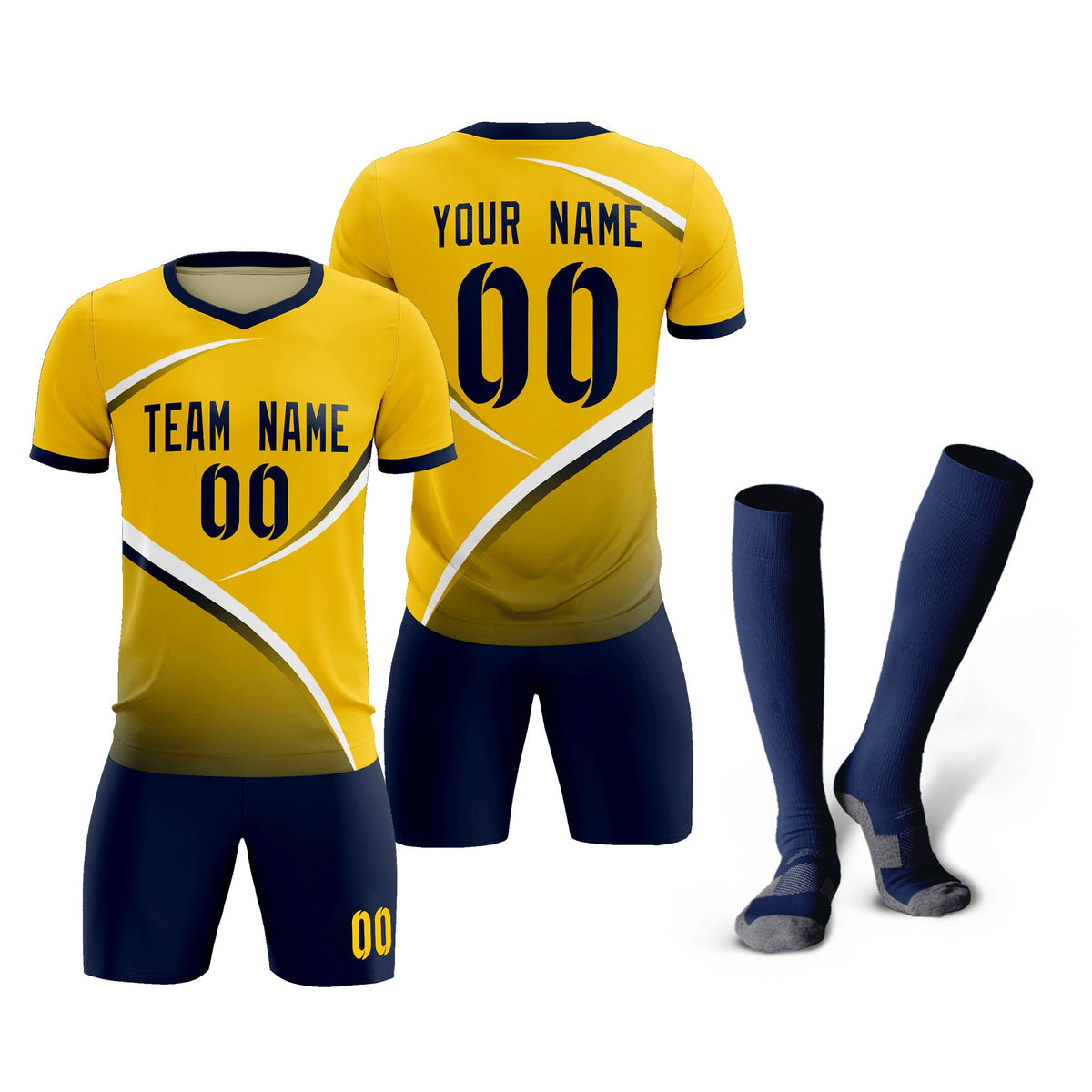 Custom Gold Navy Color Block Training Uniform For Men Soccer Sets Jersey