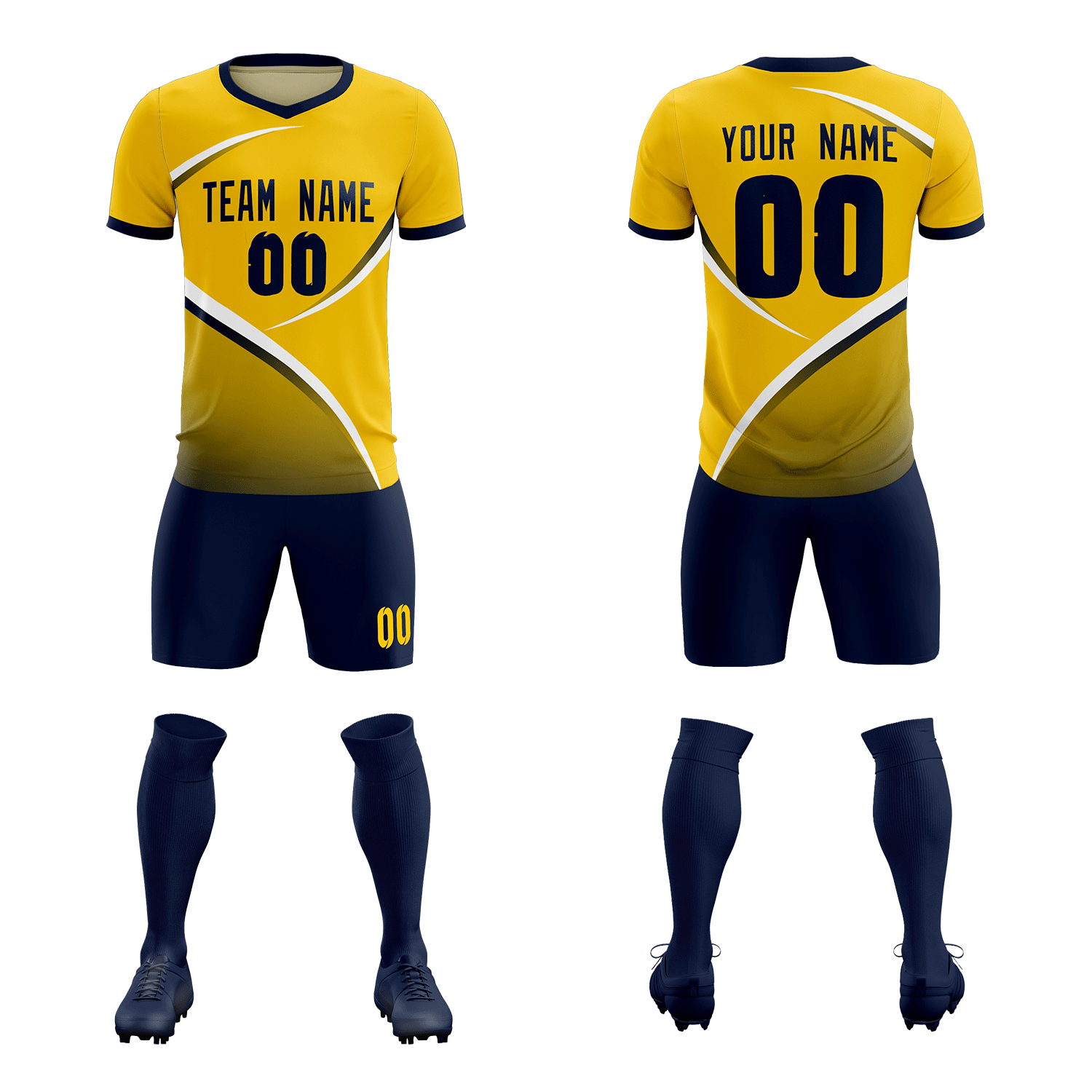 Custom Gold Navy Color Block Training Uniform For Men Soccer Sets Jersey
