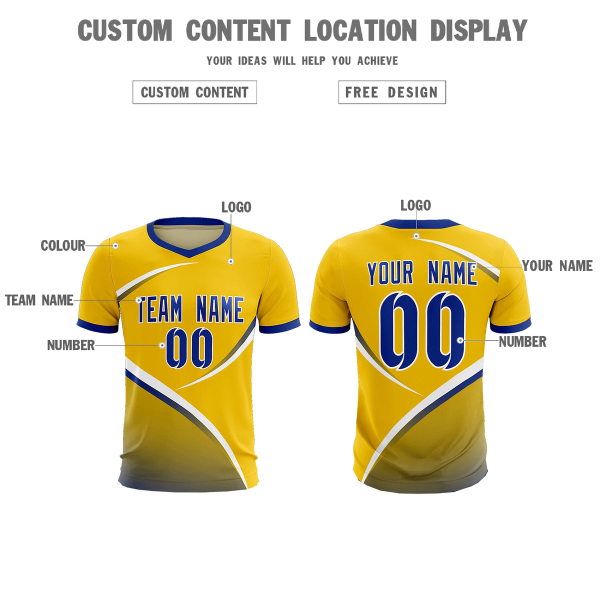 Custom Gold Royal Color Block Training Uniform For Men Soccer Sets Jersey