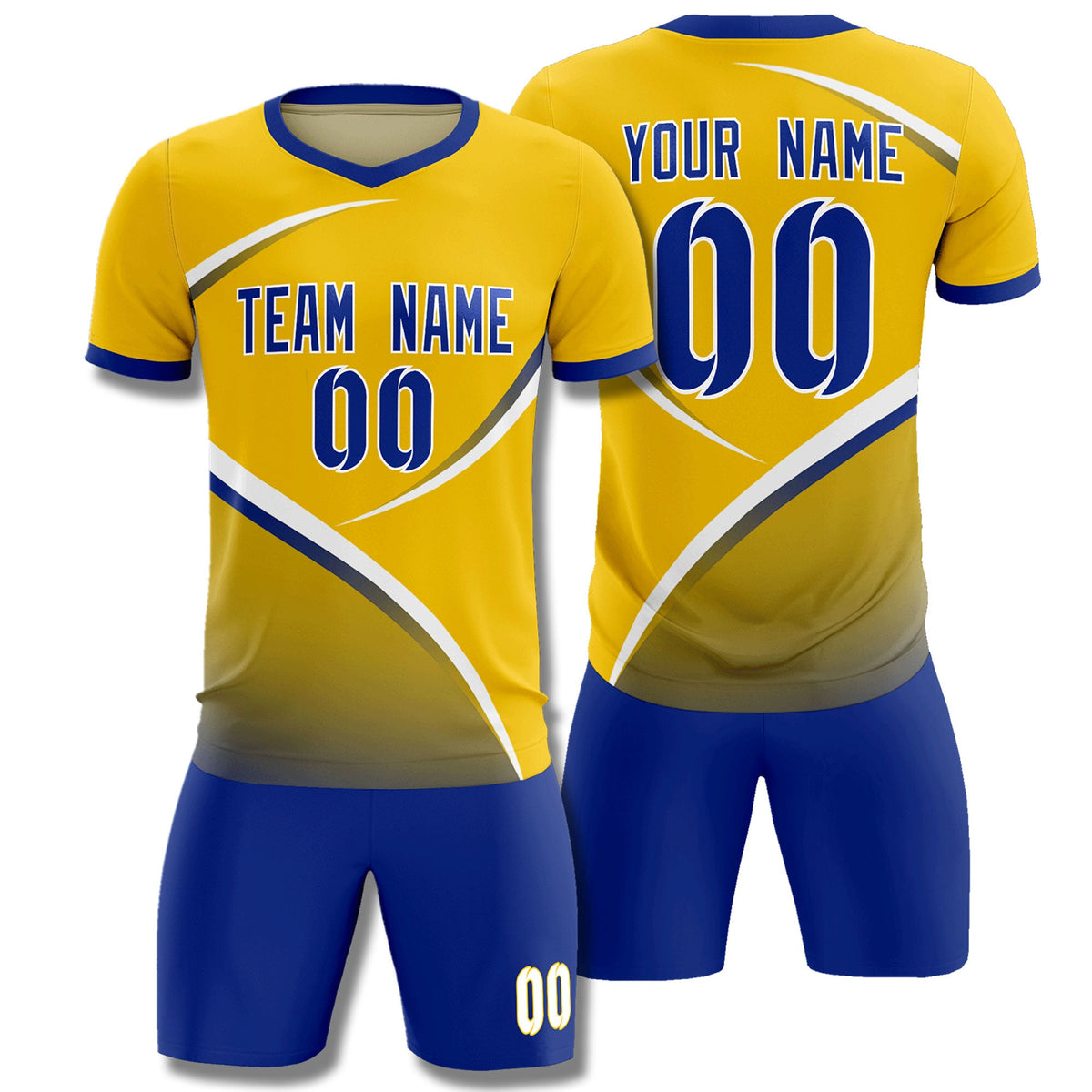 Custom Gold Royal Color Block Training Uniform For Men Soccer Sets Jersey