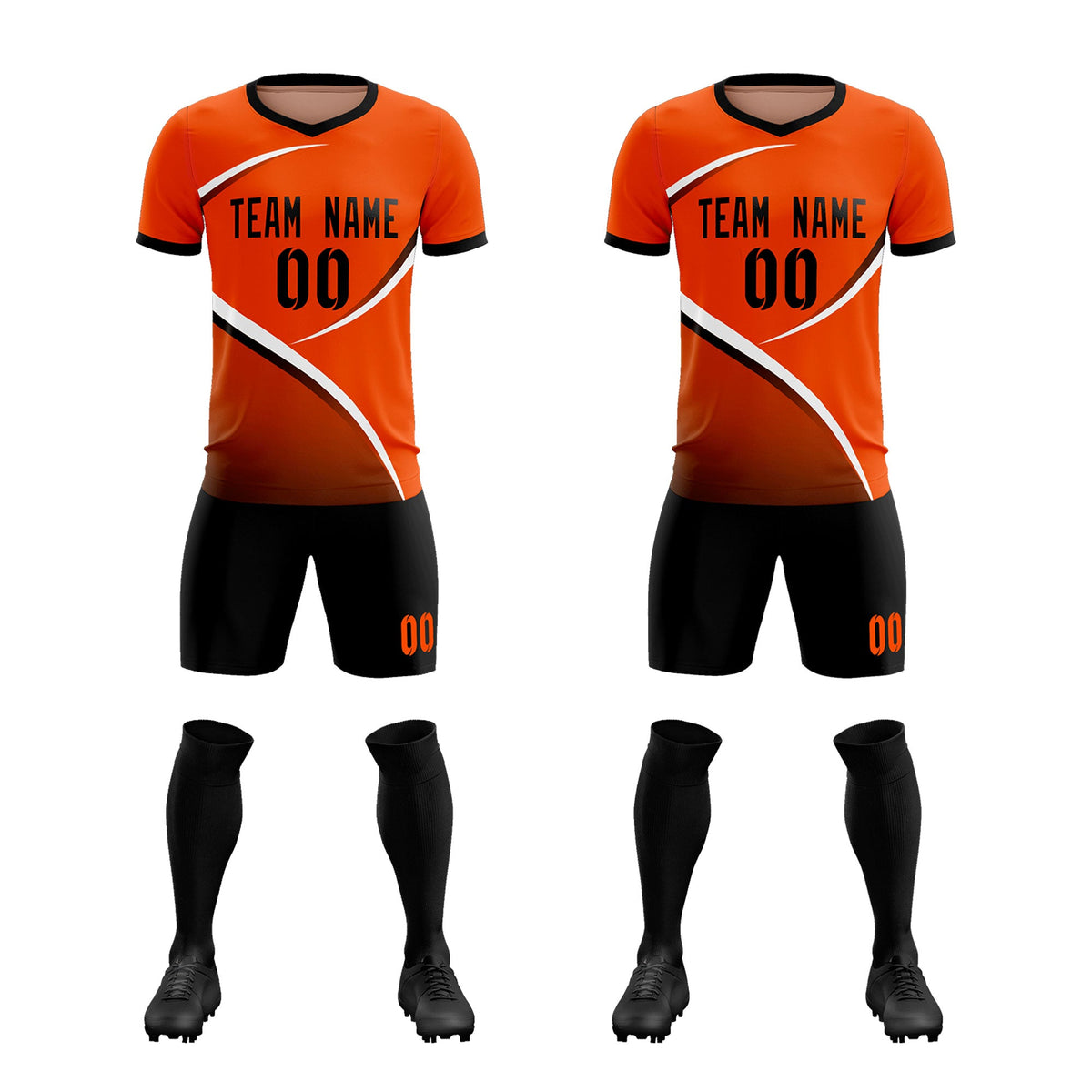 Custom Orange Black Color Block Training Uniform For Men Soccer Sets Jersey