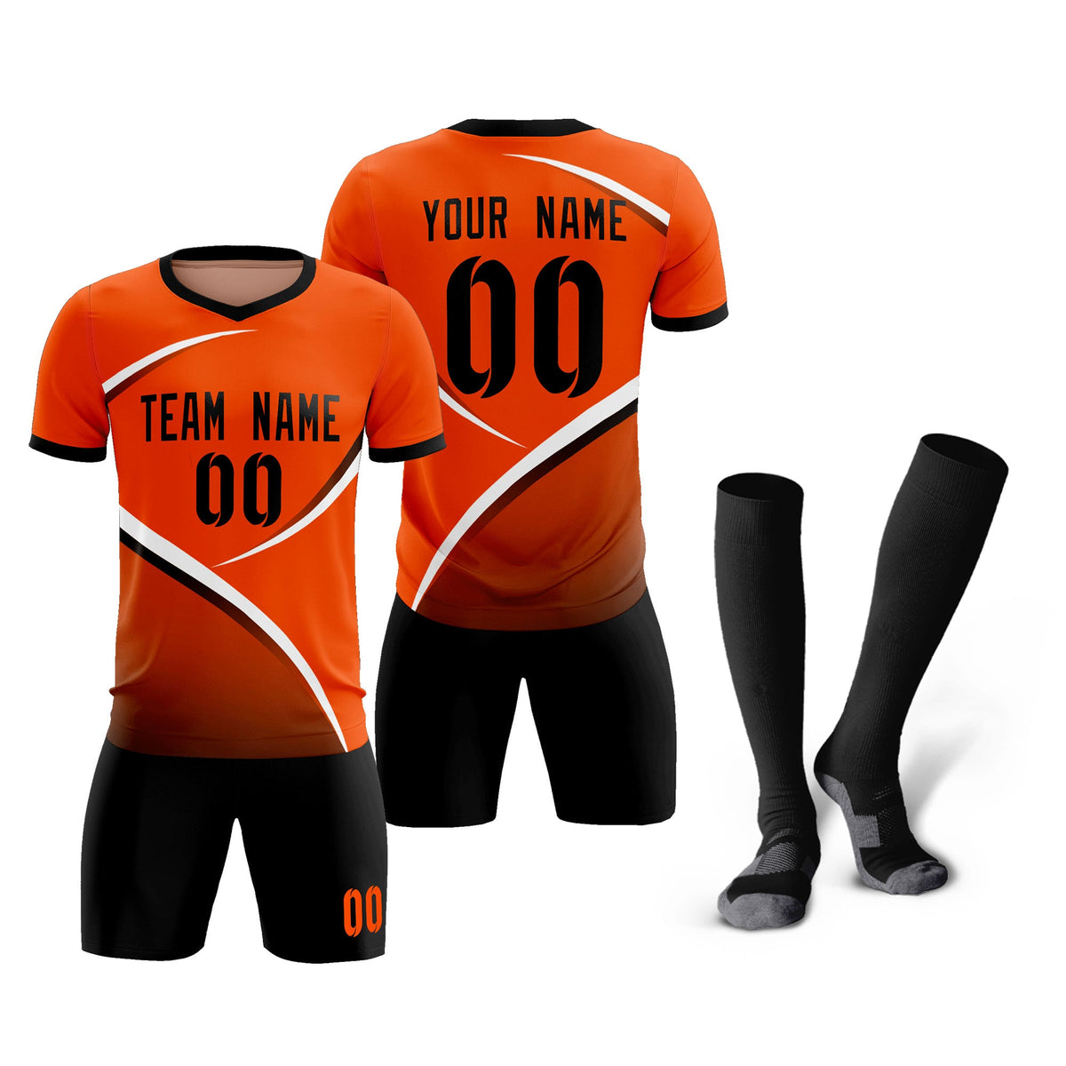 Custom Orange Black Color Block Training Uniform For Men Soccer Sets Jersey
