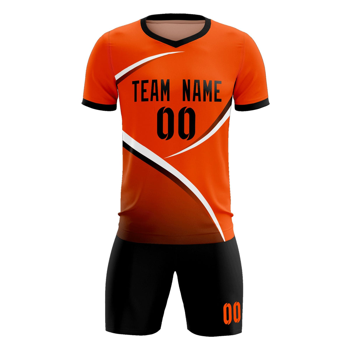 Custom Orange Black Color Block Training Uniform For Men Soccer Sets Jersey