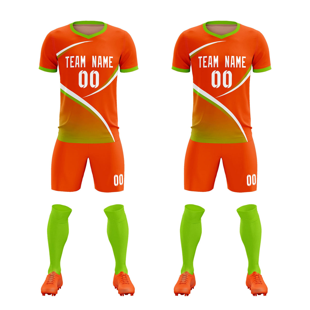 Custom Orange Neon Green Color Block Training Uniform For Men Soccer Sets Jersey