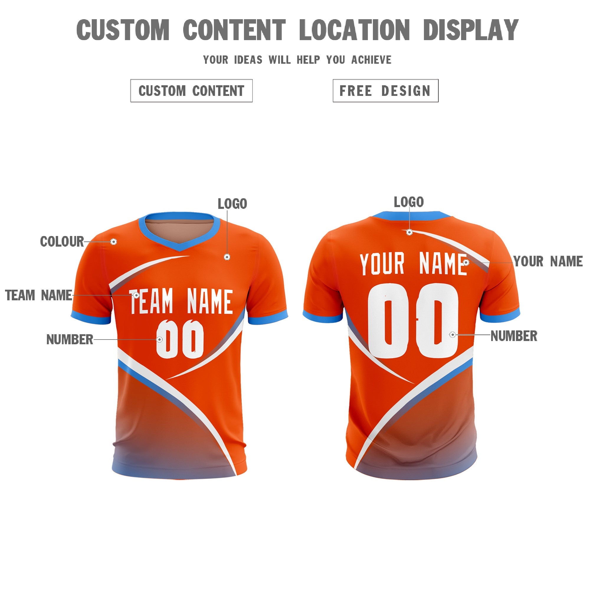 Custom Orange Powder Blue Color Block Training Uniform For Men Soccer Sets Jersey