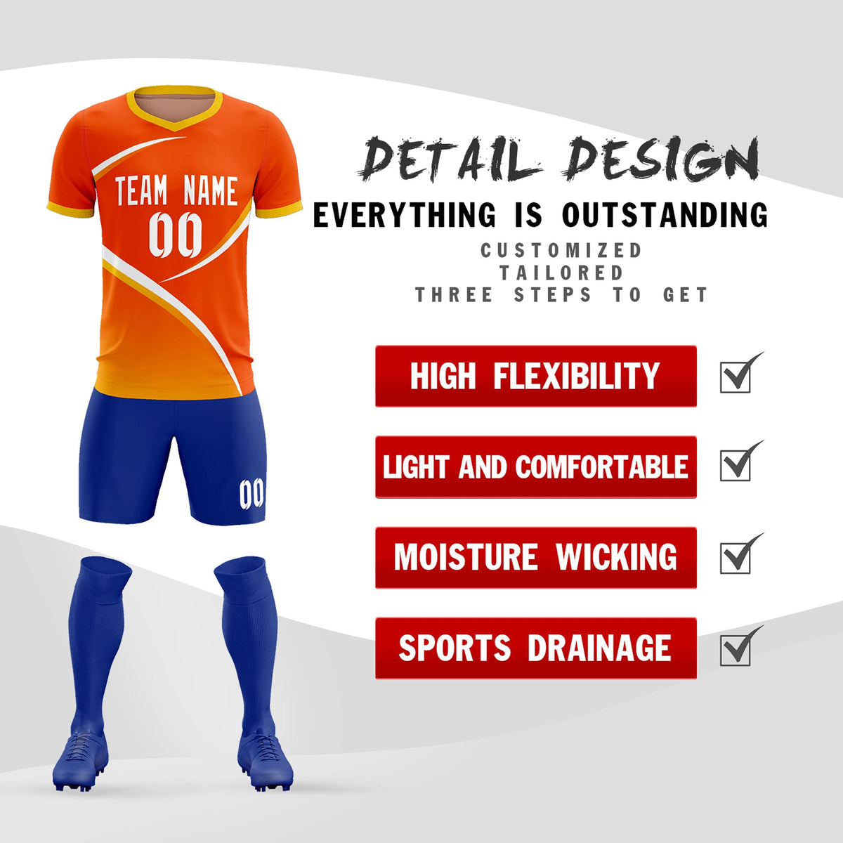 Custom Orange Gold Color Block Training Uniform For Men Soccer Sets Jersey