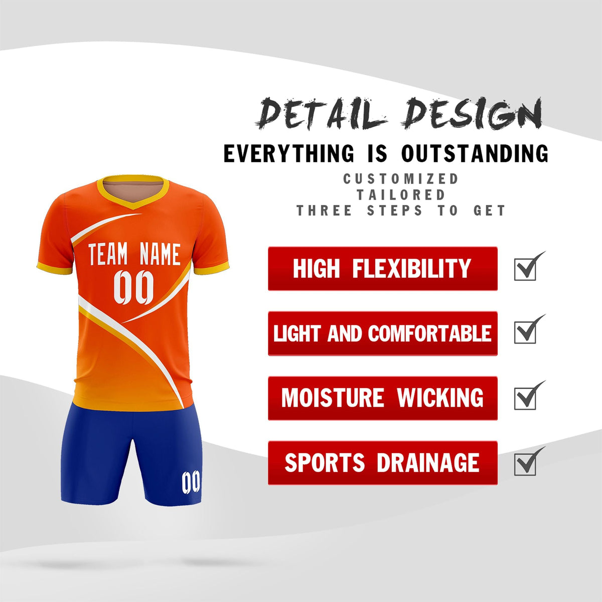 Custom Orange Gold Color Block Training Uniform For Men Soccer Sets Jersey