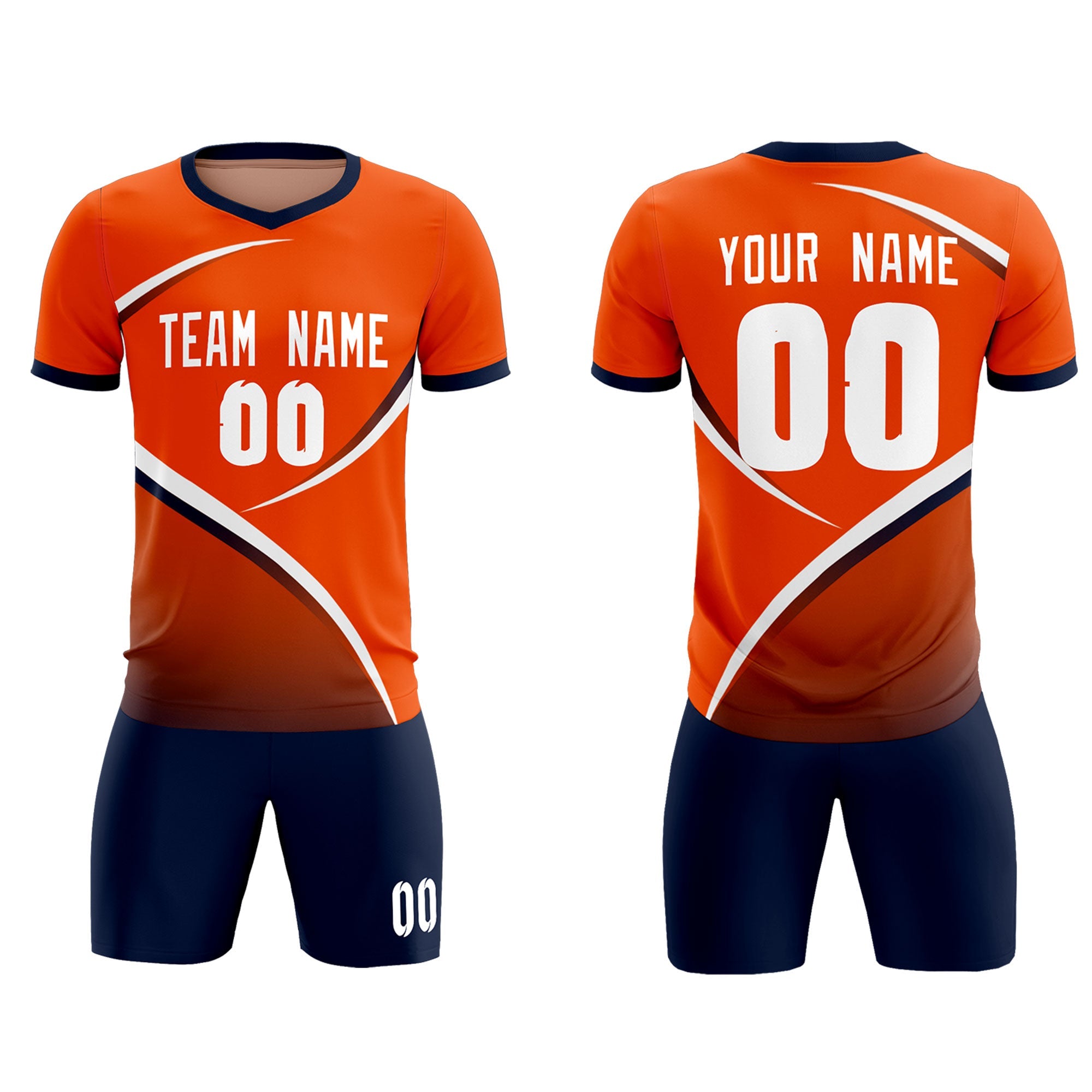 Custom Orange Navy Color Block Training Uniform For Men Soccer Sets Jersey