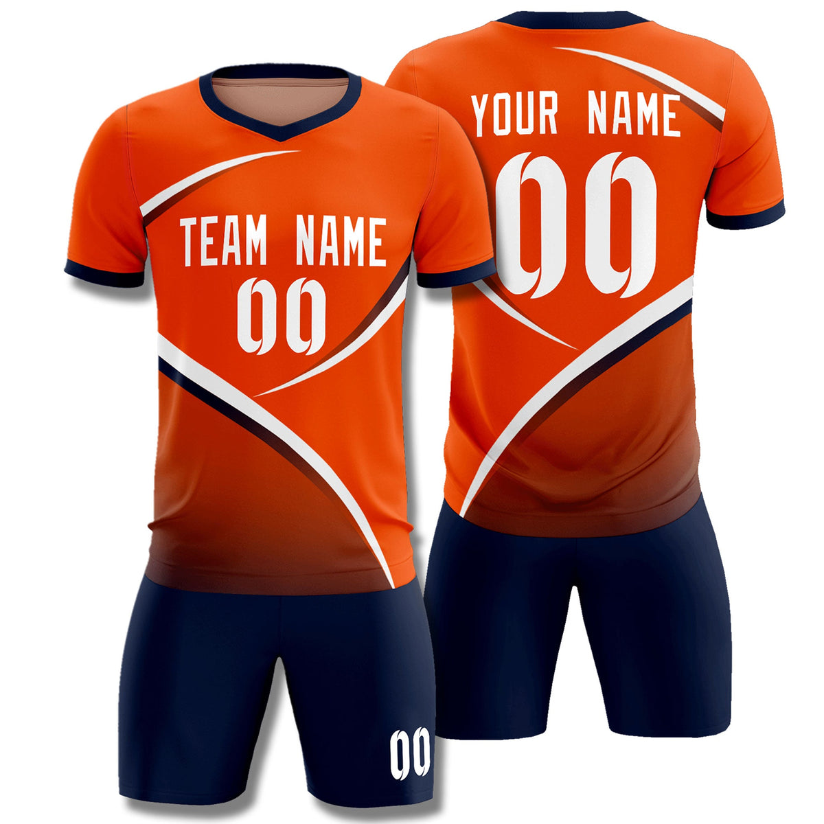 Custom Orange Navy Color Block Training Uniform For Men Soccer Sets Jersey