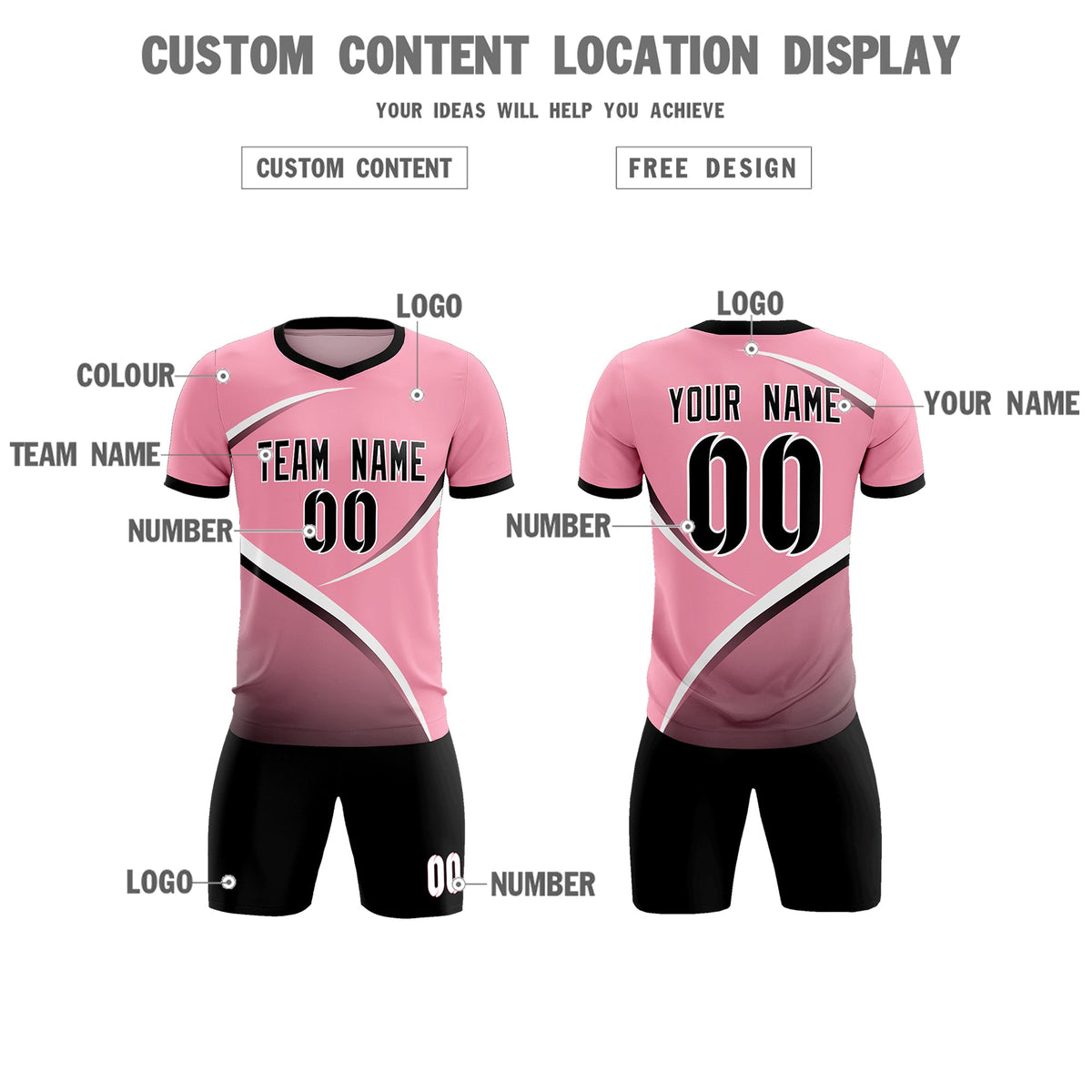 Custom Light Pink Black Color Block Training Uniform For Men Football Kits Jersey