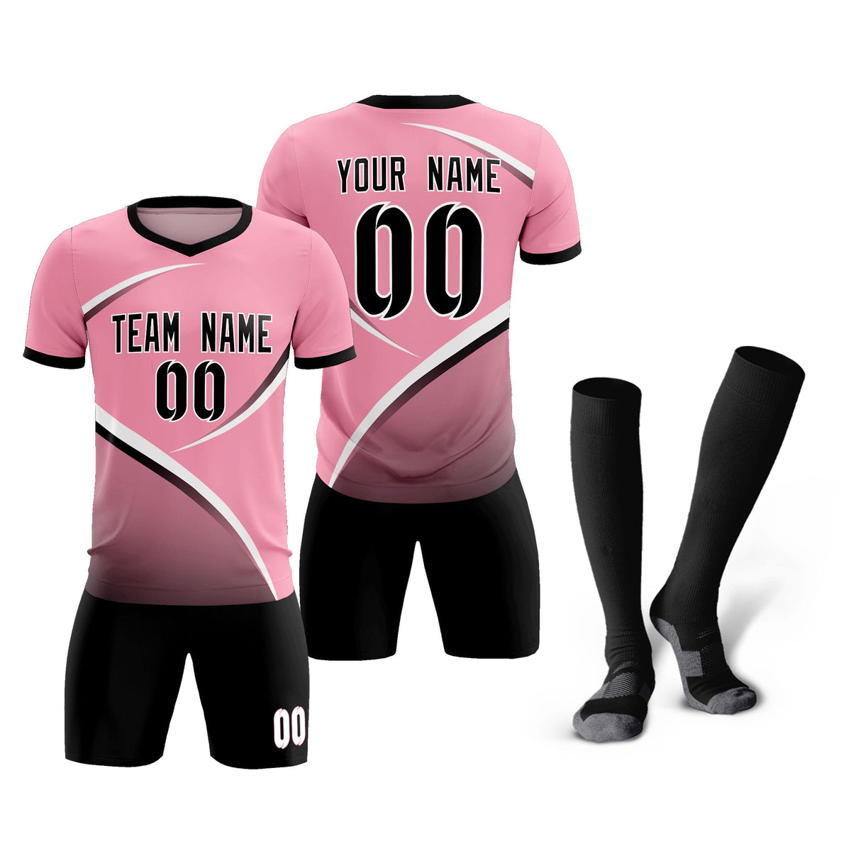 Custom Light Pink Black Color Block Training Uniform For Men Football Kits Jersey