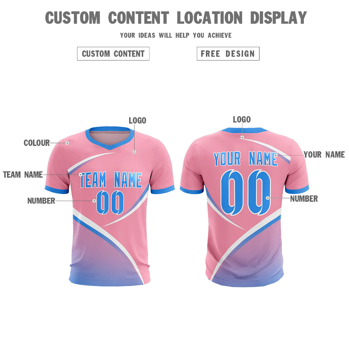 Custom Light Pink Powder Blue Color Block Training Uniform For Men Football Kits Jersey
