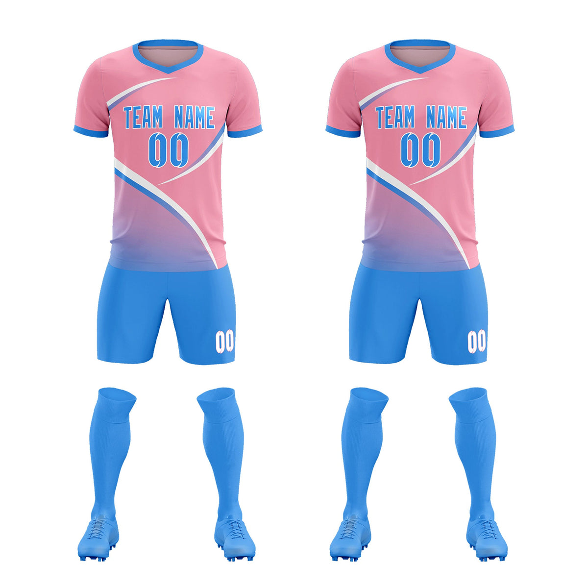 Custom Light Pink Powder Blue Color Block Training Uniform For Men Football Kits Jersey