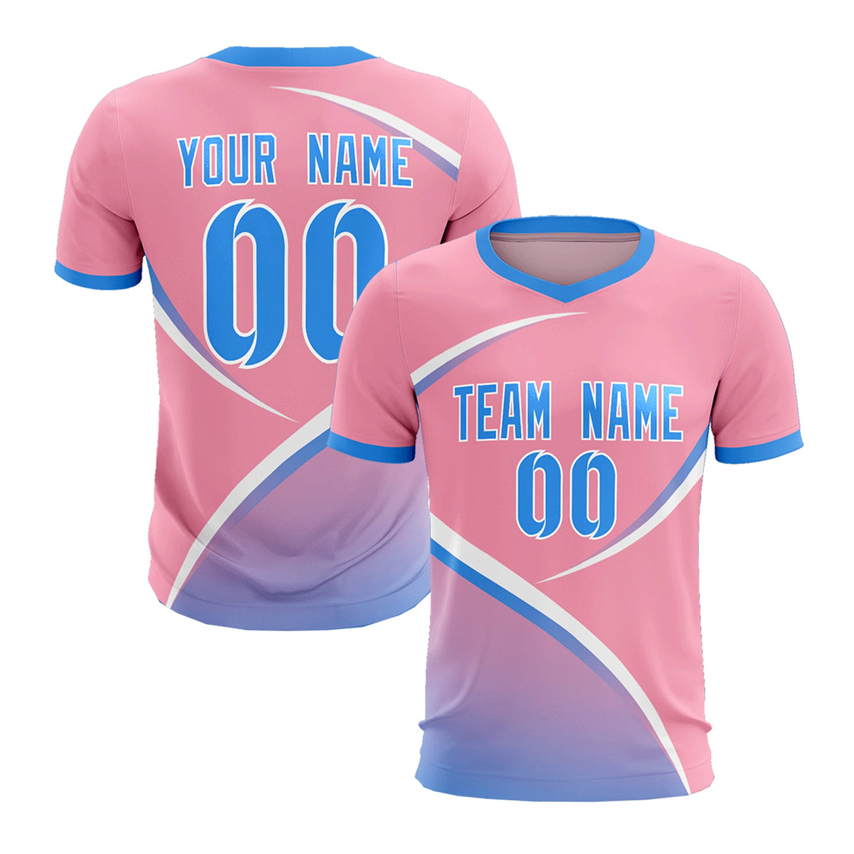 Custom Light Pink Powder Blue Color Block Training Uniform For Men Football Kits Jersey