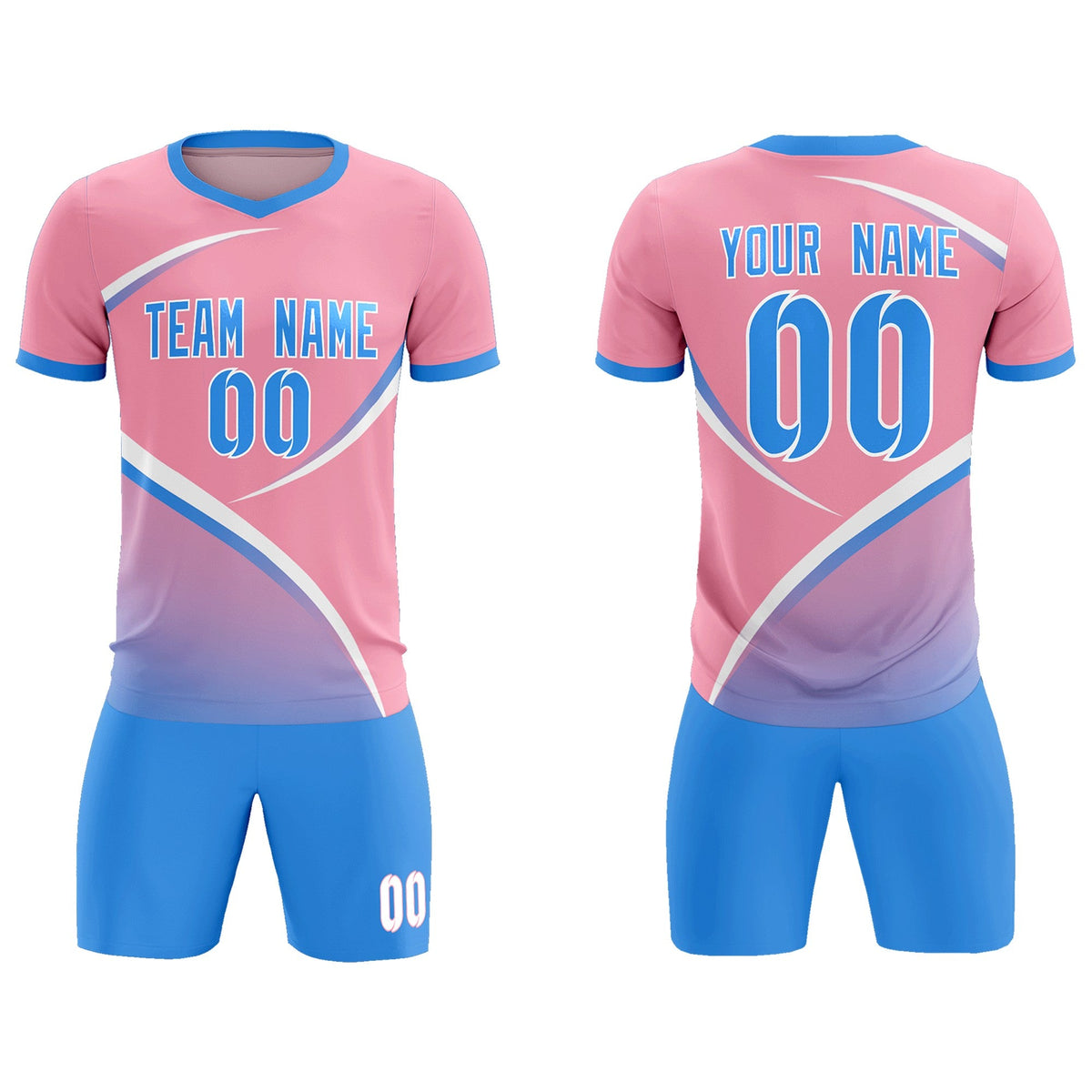 Custom Light Pink Powder Blue Color Block Training Uniform For Men Football Kits Jersey