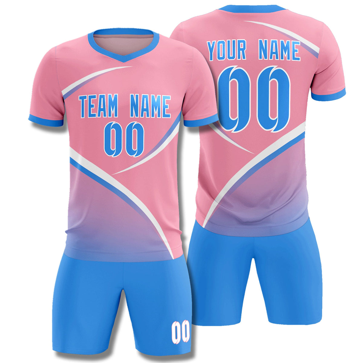 Custom Light Pink Powder Blue Color Block Training Uniform For Men Football Kits Jersey