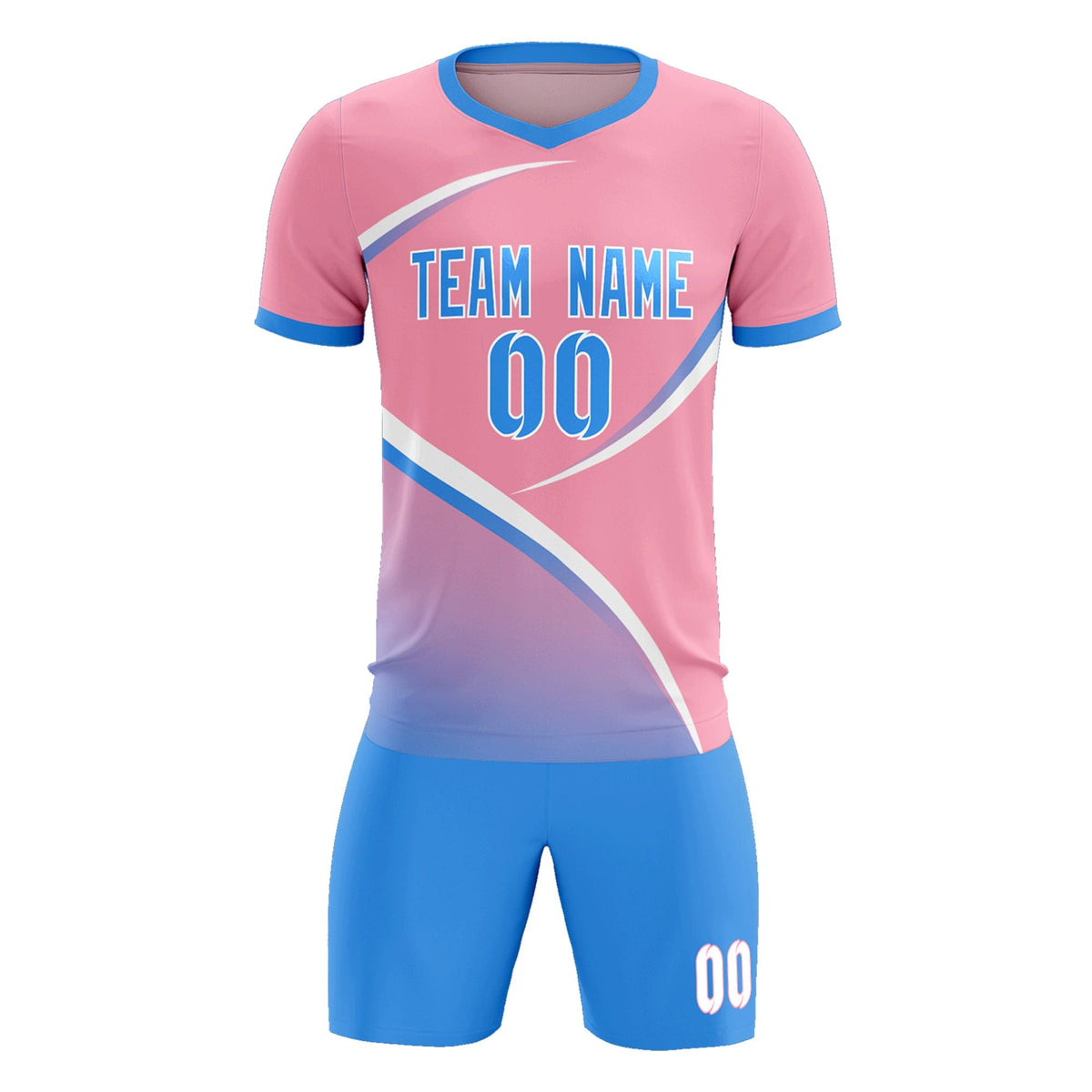 Custom Light Pink Powder Blue Color Block Training Uniform For Men Football Kits Jersey