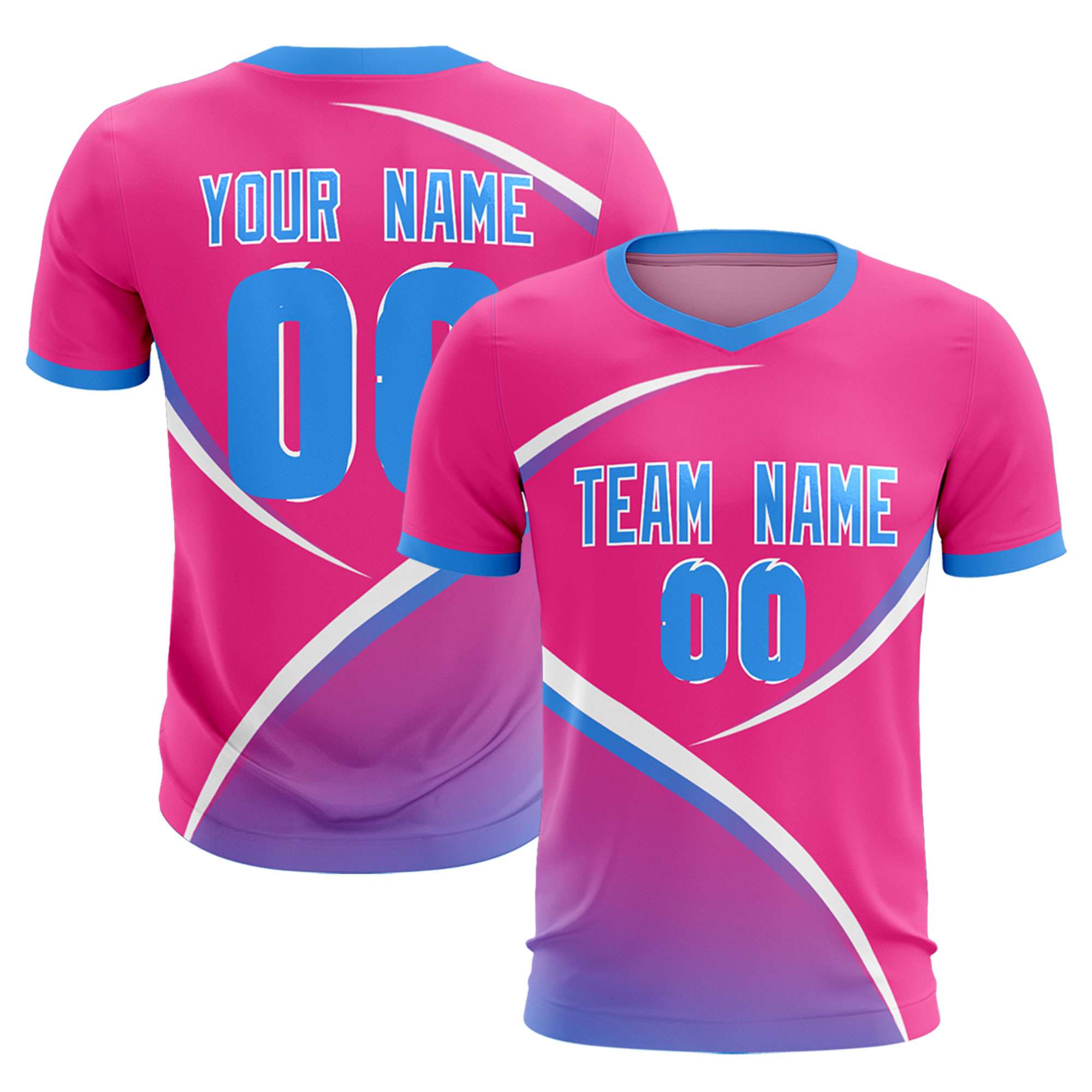 Custom Pink Powder Blue Color Block Training Uniform For Men Soccer Sets Jersey