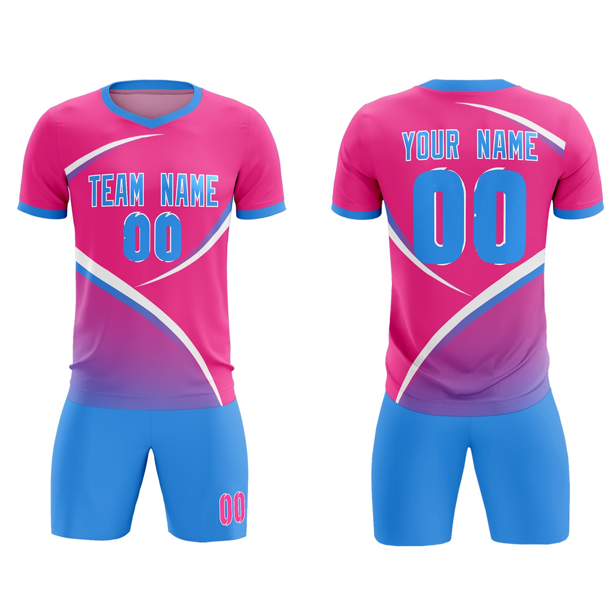 Custom Pink Powder Blue Color Block Training Uniform For Men Soccer Sets Jersey