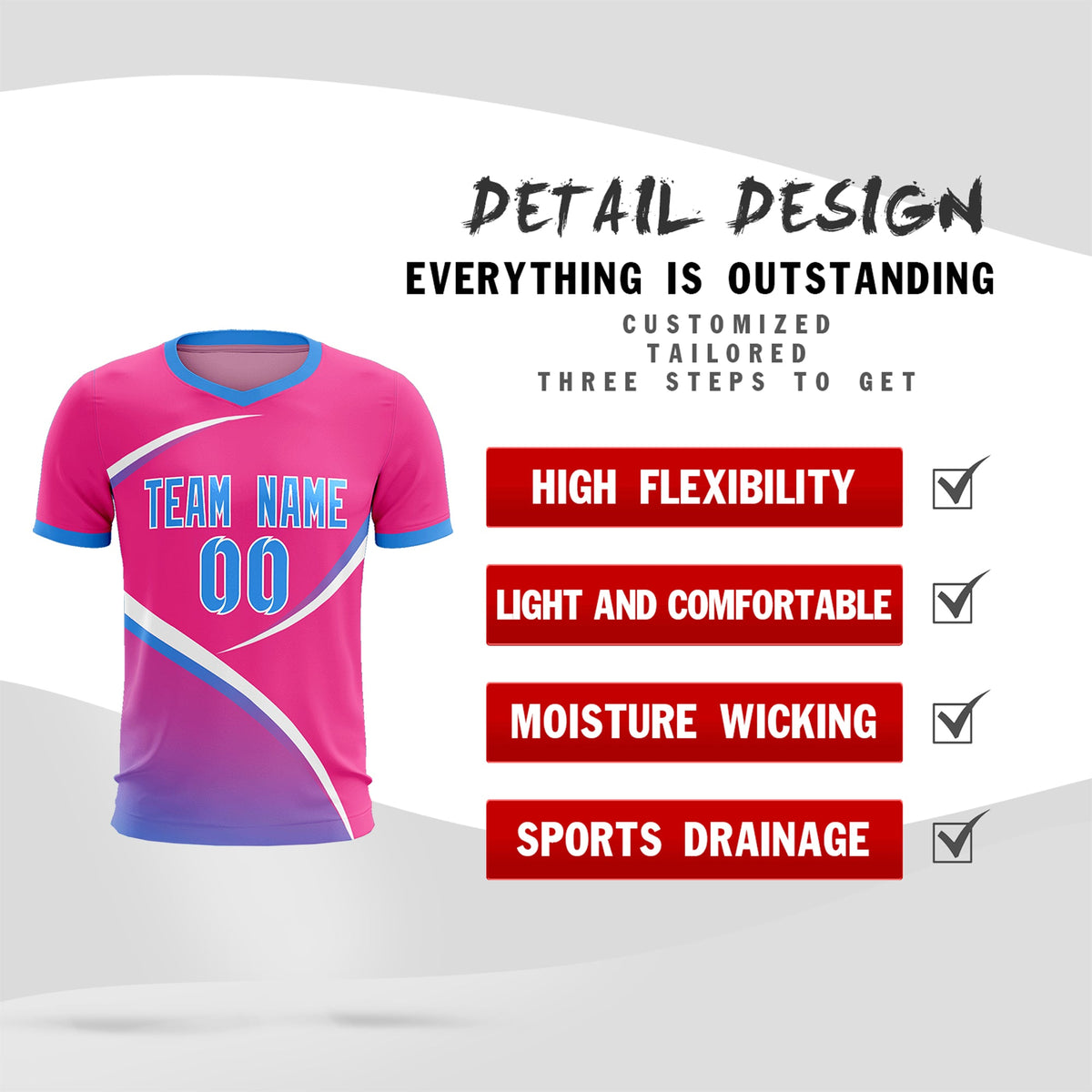 Custom Pink Powder Blue Color Block Training Uniform For Men Soccer Sets Jersey