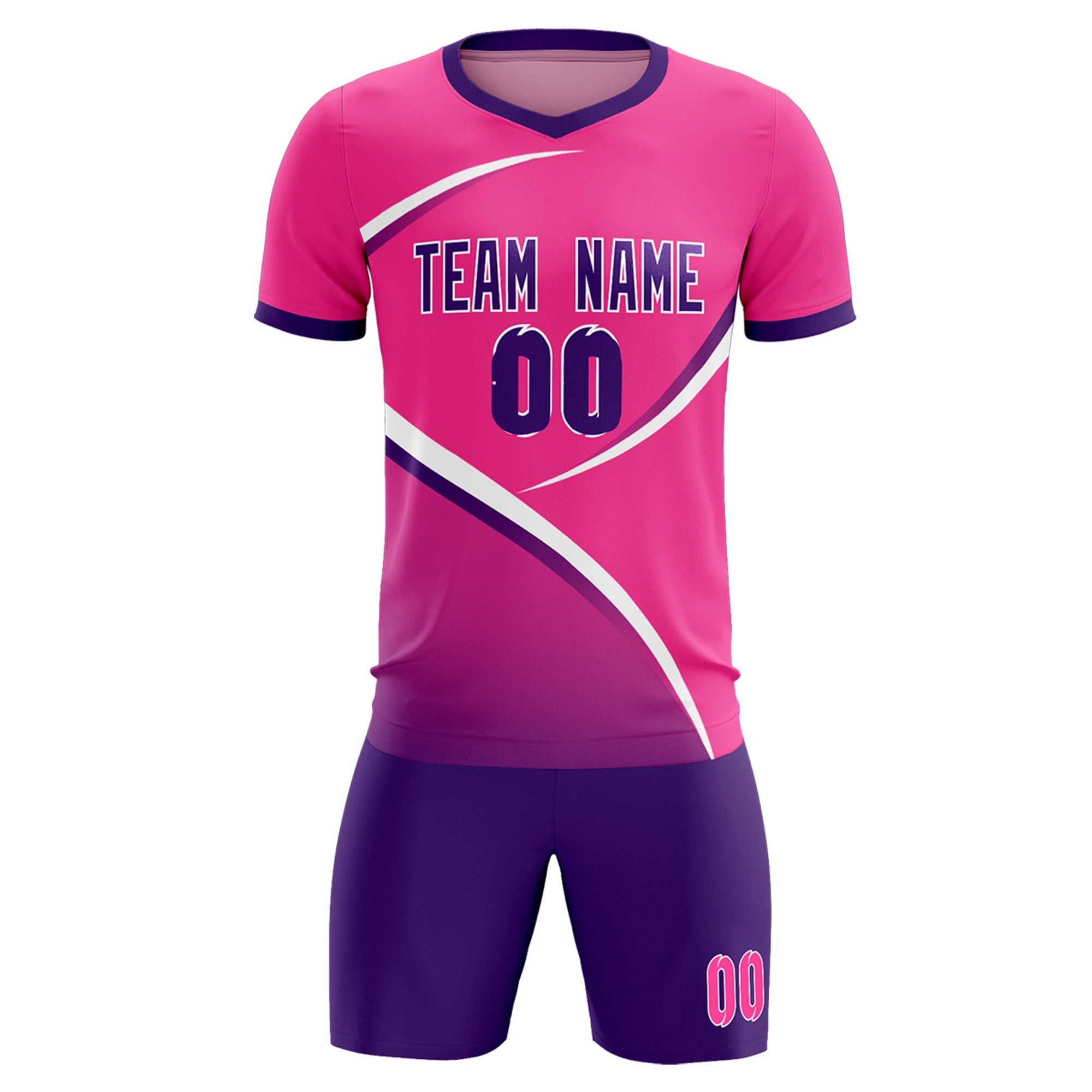 Custom Pink Purple Color Block Training Uniform For Men Soccer Sets Jersey