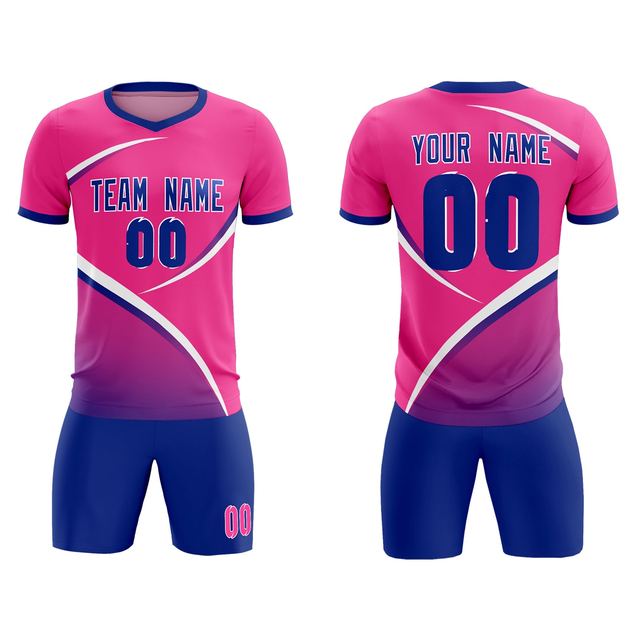 Custom Pink Royal Color Block Training Uniform For Men Soccer Sets Jersey