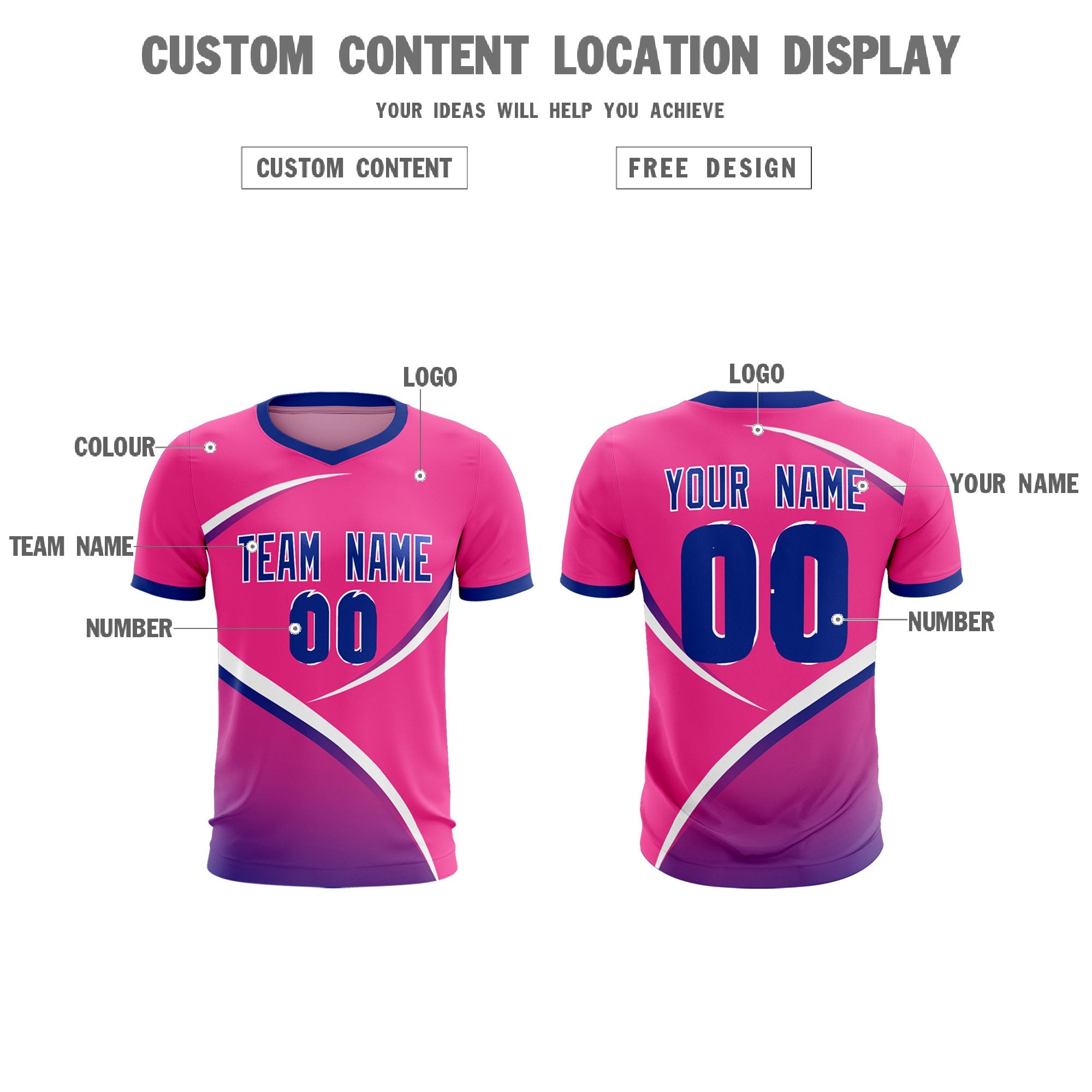 Custom Pink Royal Color Block Training Uniform For Men Soccer Sets Jersey