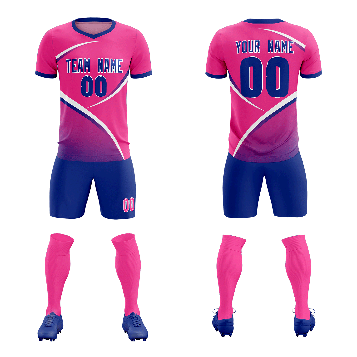 Custom Pink Royal Color Block Training Uniform For Men Soccer Sets Jersey