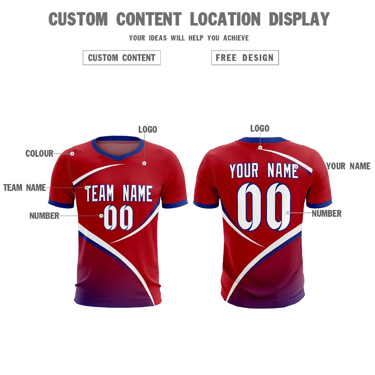 Custom Red Royal Color Block Training Uniform For Men Football Kits Jersey