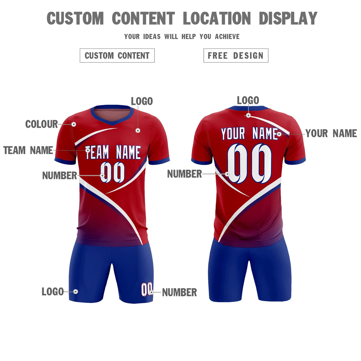 Custom Red Royal Color Block Training Uniform For Men Football Kits Jersey