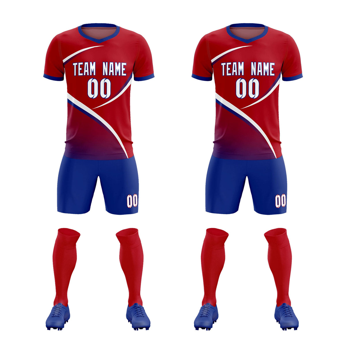 Custom Red Royal Color Block Training Uniform For Men Football Kits Jersey