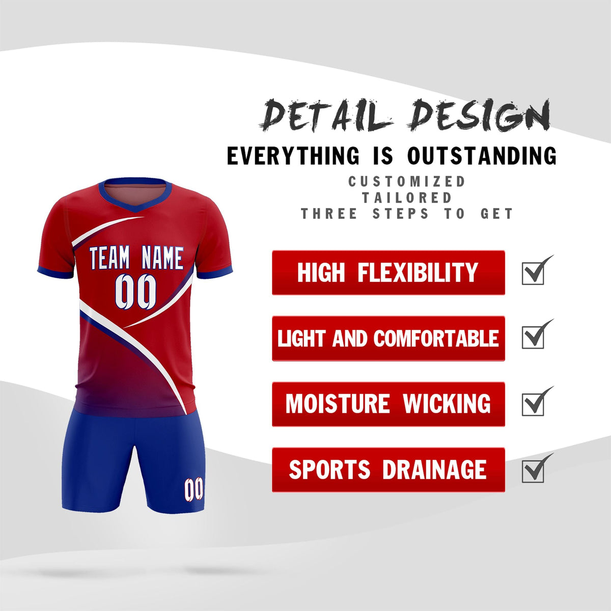 Custom Red Royal Color Block Training Uniform For Men Football Kits Jersey